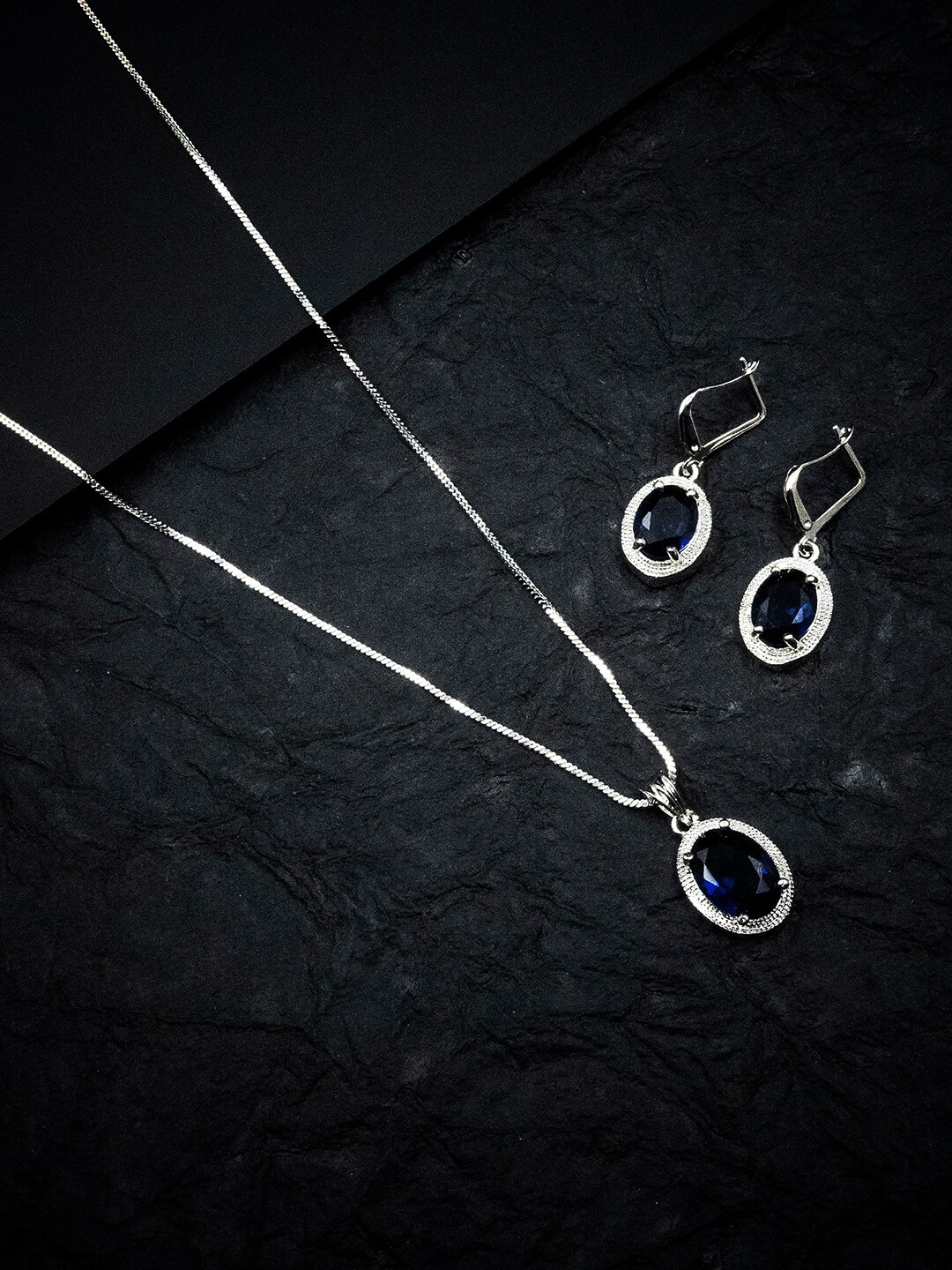 

StileAdda Rhodium Plated Pendant Set, Blue