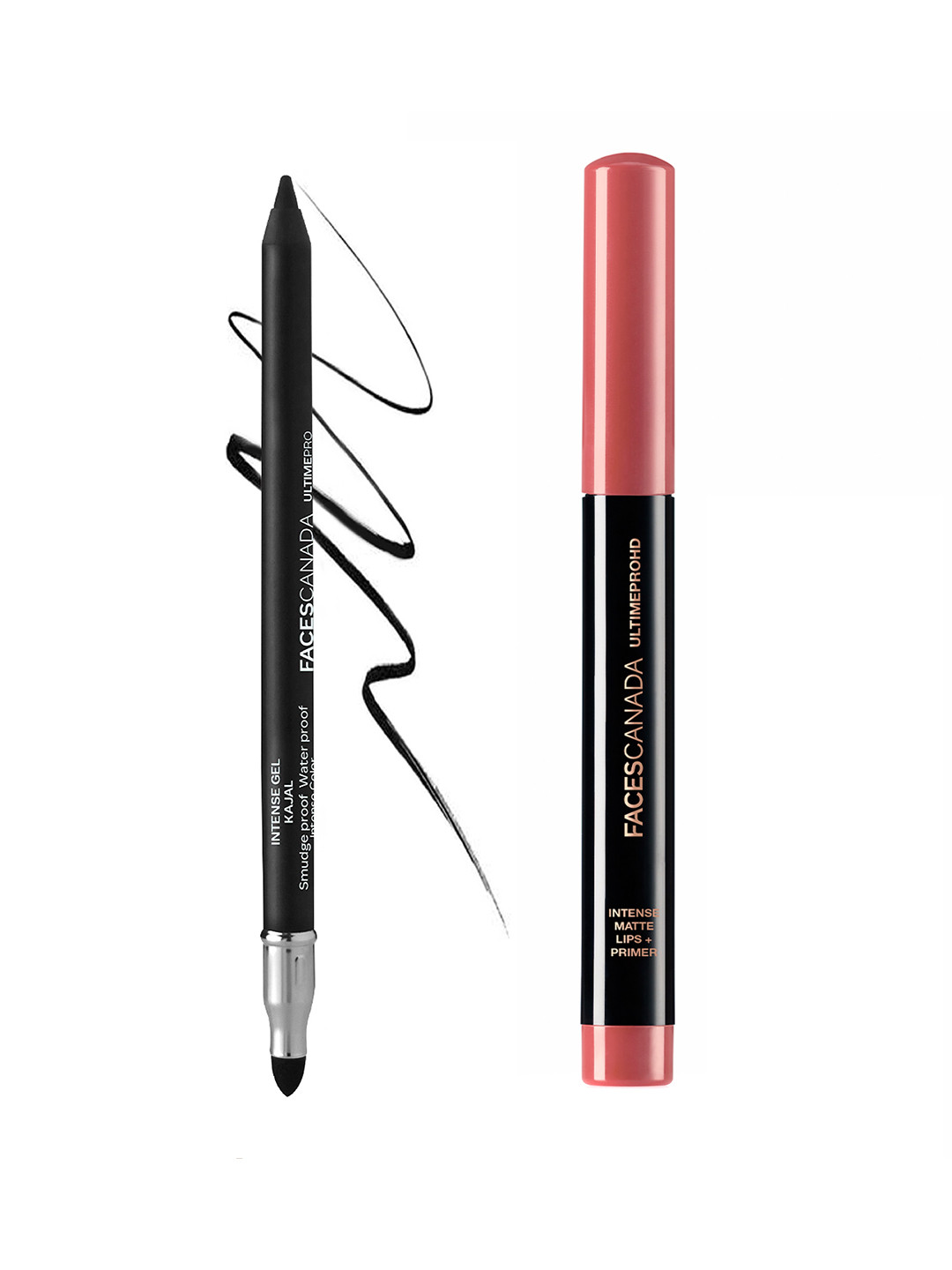 

FACES CANADA Ultime Pro Intense Kajal- Black & HD Matte Lips+Primer Lipstick- Tea Rose 10, Pink