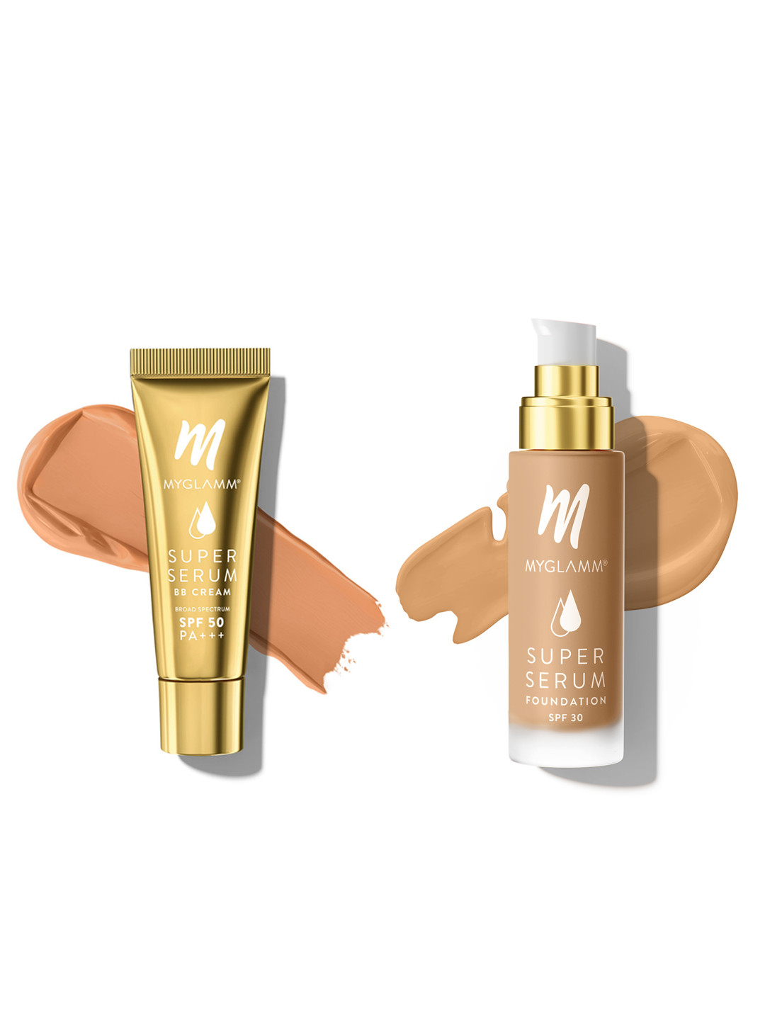 

MyGlamm Super Serum SPF 50 BB Cream 30g- Almond 301 & SPF 30 Foundation 33g- Wheat 302W, Beige