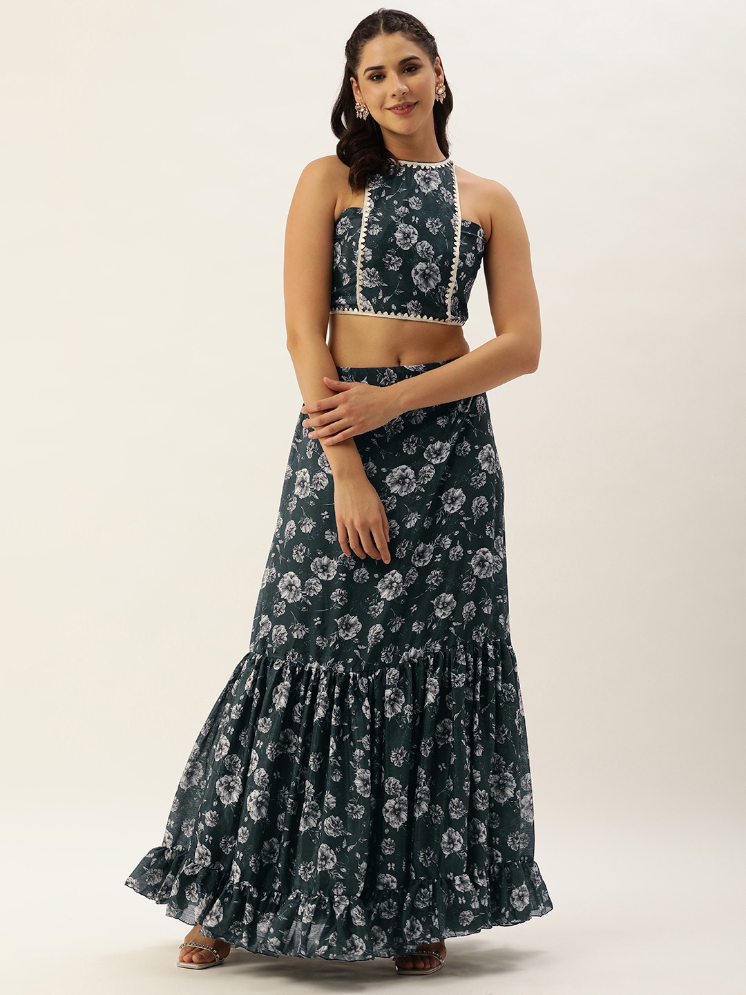 

Ethnovog Women Printed Top with Skirt, Blue