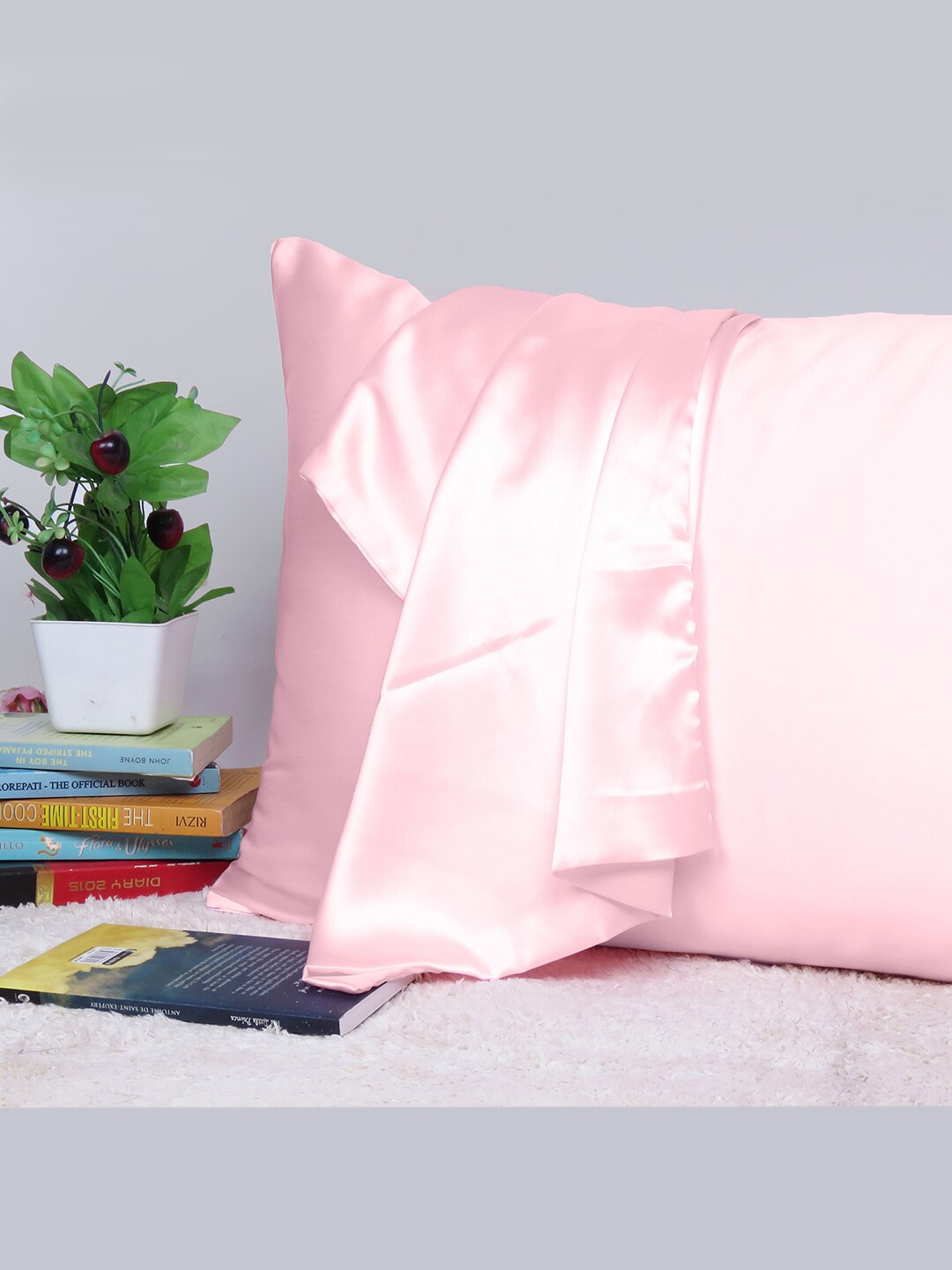 OUSSUM Riara Rose Pink Satin Rectangular Pillow Cover