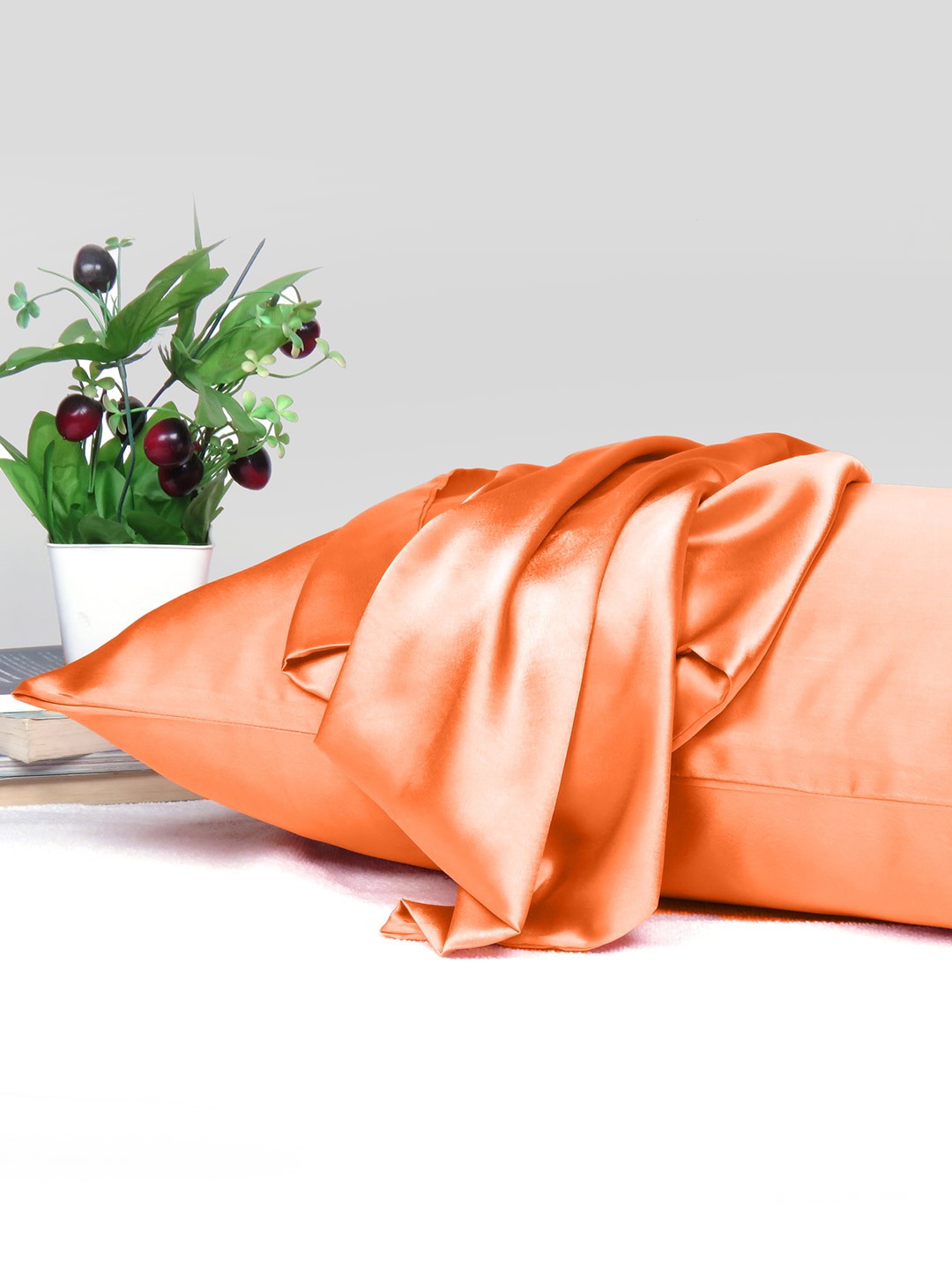 

OUSSUM Riara Orange-Colored Satin Decorative Rectangular Pillow Cover