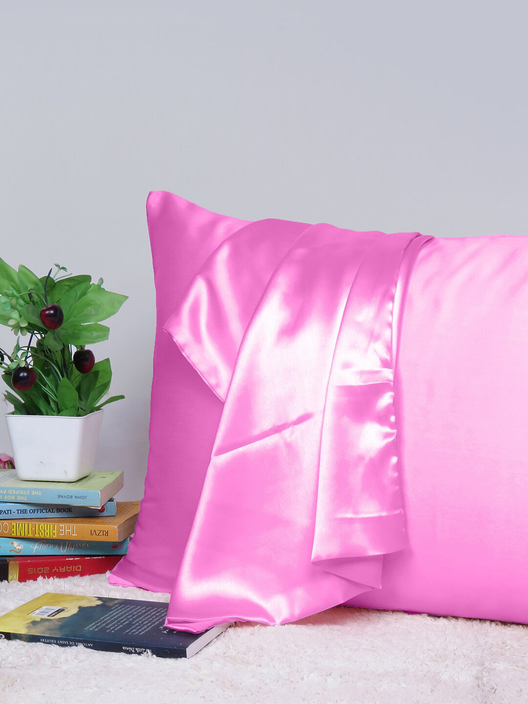 

OUSSUM Riara Rose Pink Satin Rectangular Pillow Cover