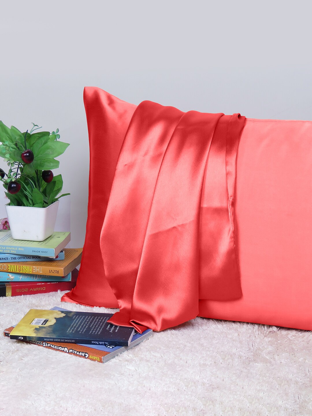 

OUSSUM Riara Peach-Coloured Single Satin Rectangular Pillow Cover