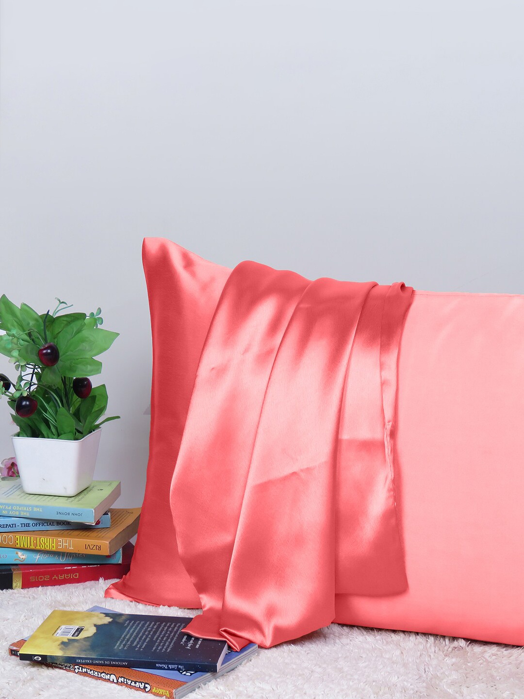 OUSSUM Riara Pink Satin Rectangular Pillow Cover
