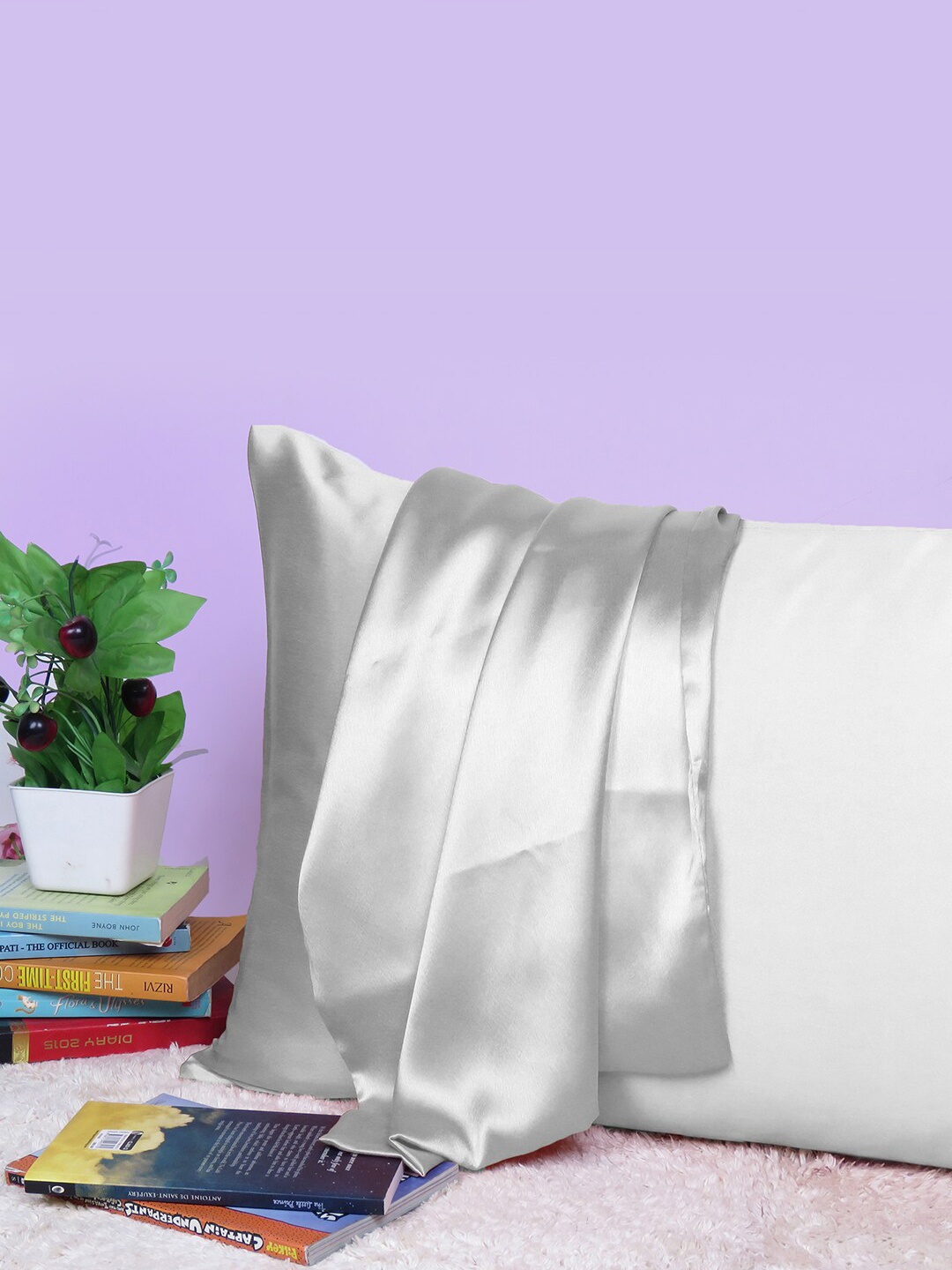 

OUSSUM Riara Grey Satin Decorative Rectangular Pillow Cover