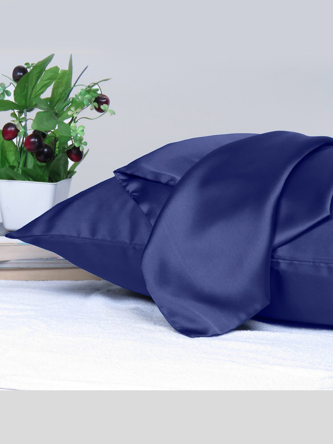 OUSSUM Navy Blue Single Satin Rectangular Pillow Cover