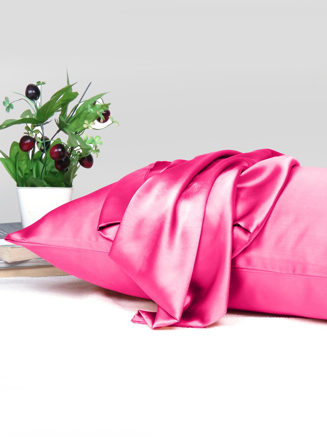 OUSSUM Pink Single Satin Rectangular Pillow Cover