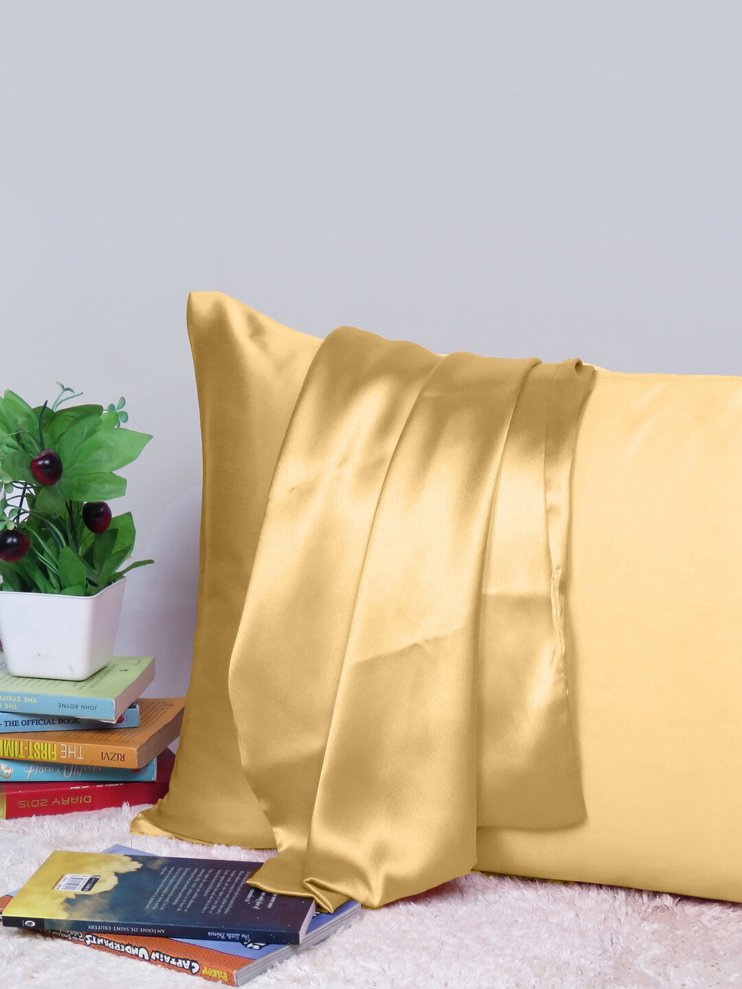 

OUSSUM Beige Satin Rectangular Pillow Cover, Gold