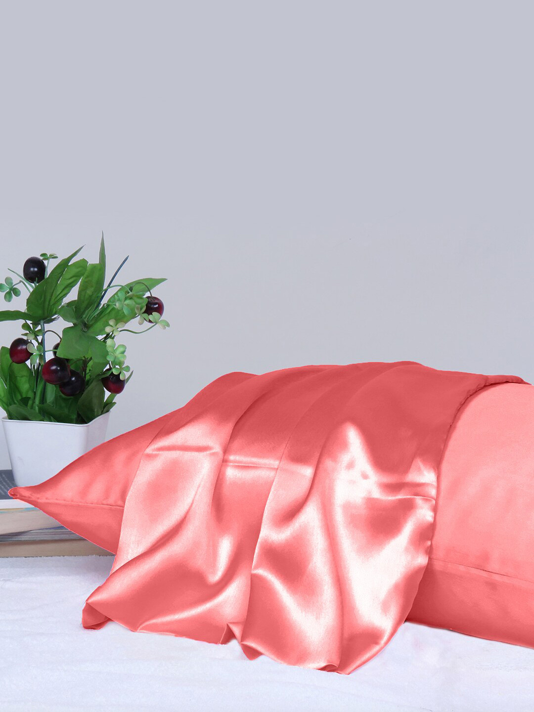 

OUSSUM Riara Coral Pink Satin Rectangular Pillow Cover