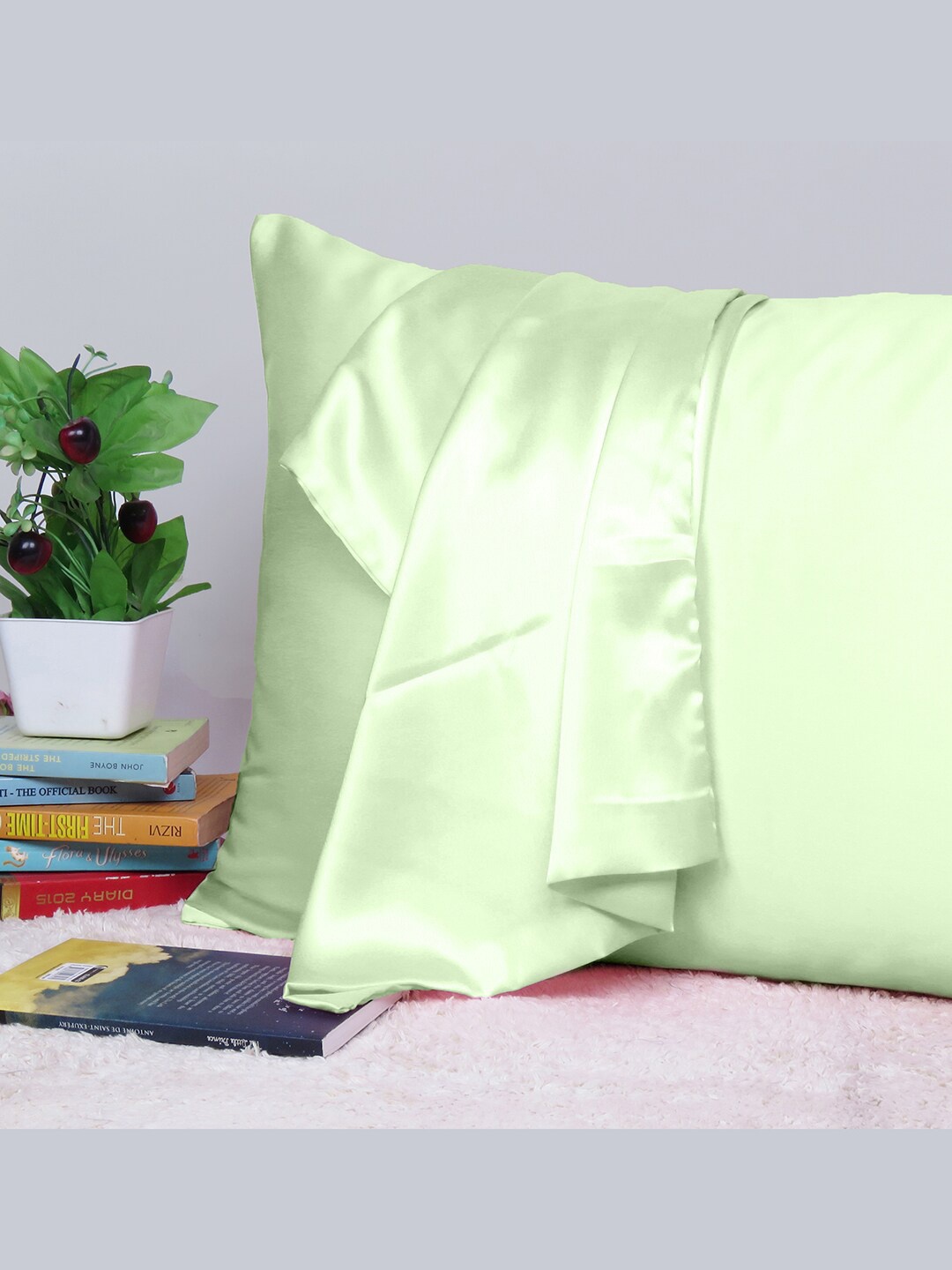 OUSSUM Riara Olive Green Satin Decorative Rectangular Pillow Cover