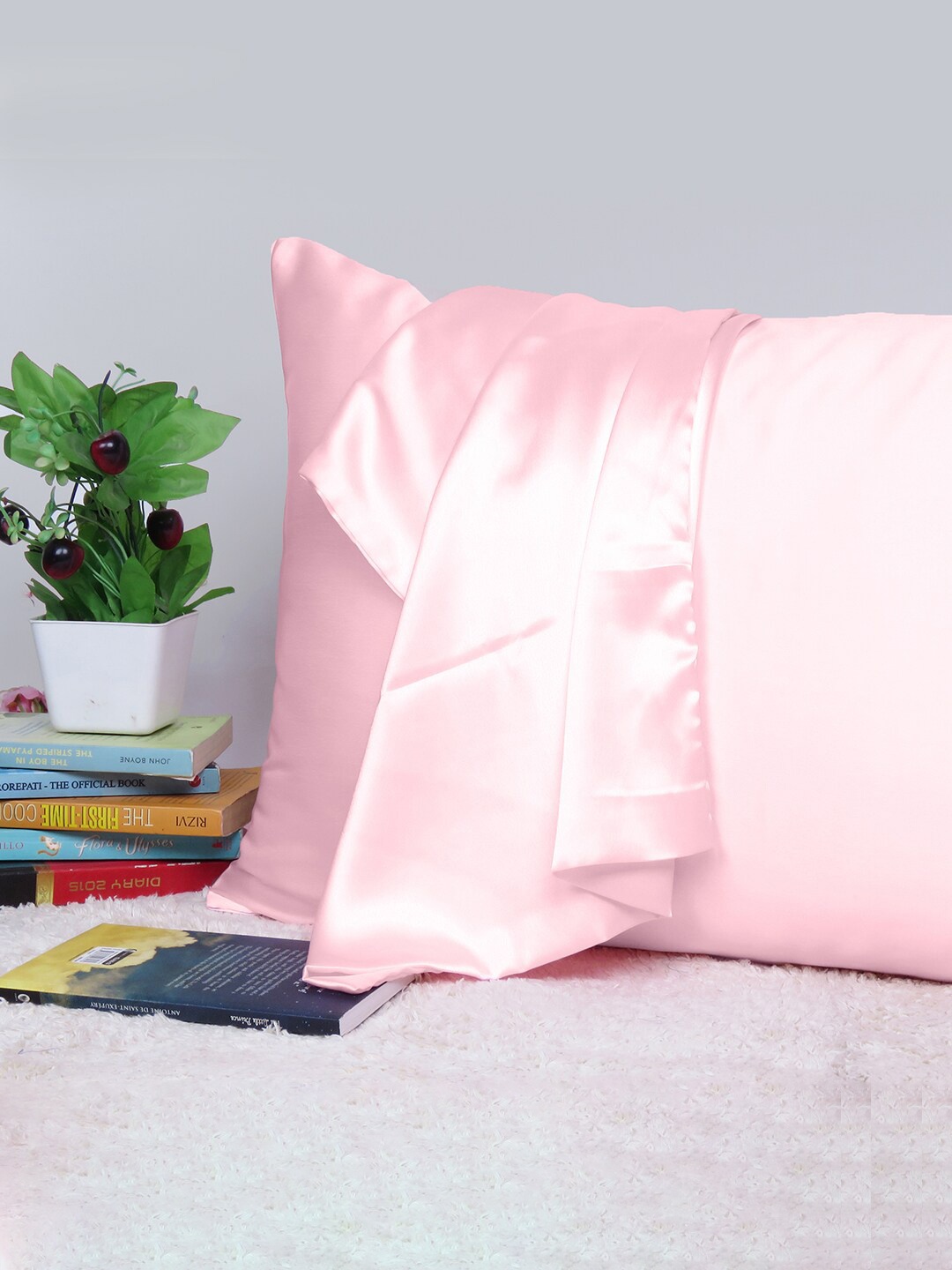 

OUSSUM Riara Rose Pink Satin Rectangular Pillow Cover