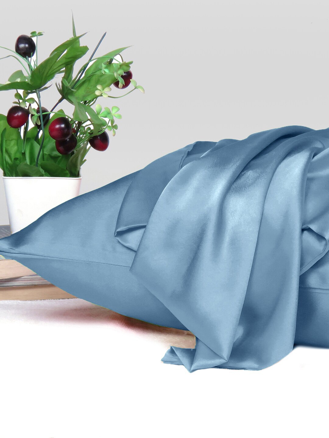 OUSSUM Riara Blue Satin Rectangular Pillow Cover