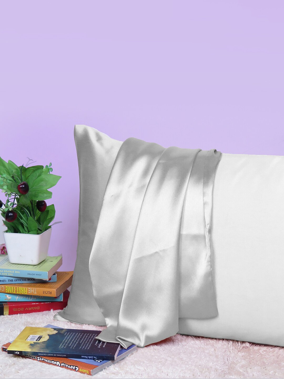 

OUSSUM Riara Grey Melange Single Satin Rectangular Pillow Cover