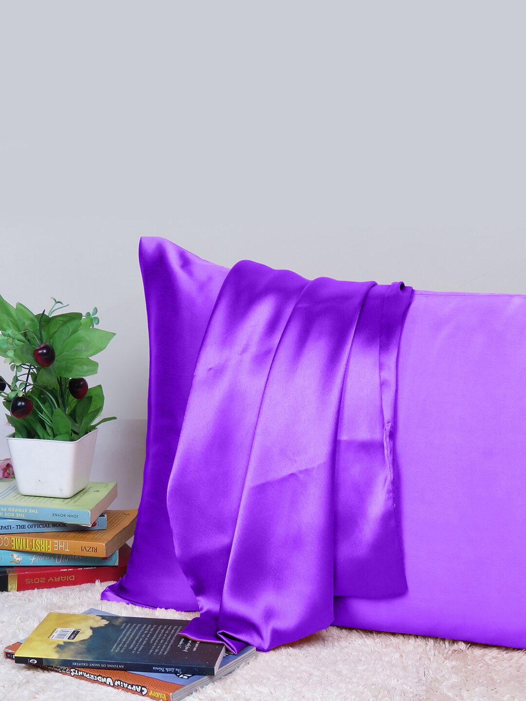 OUSSUM Riara Violet Satin Decorative Rectangular Pillow Cover