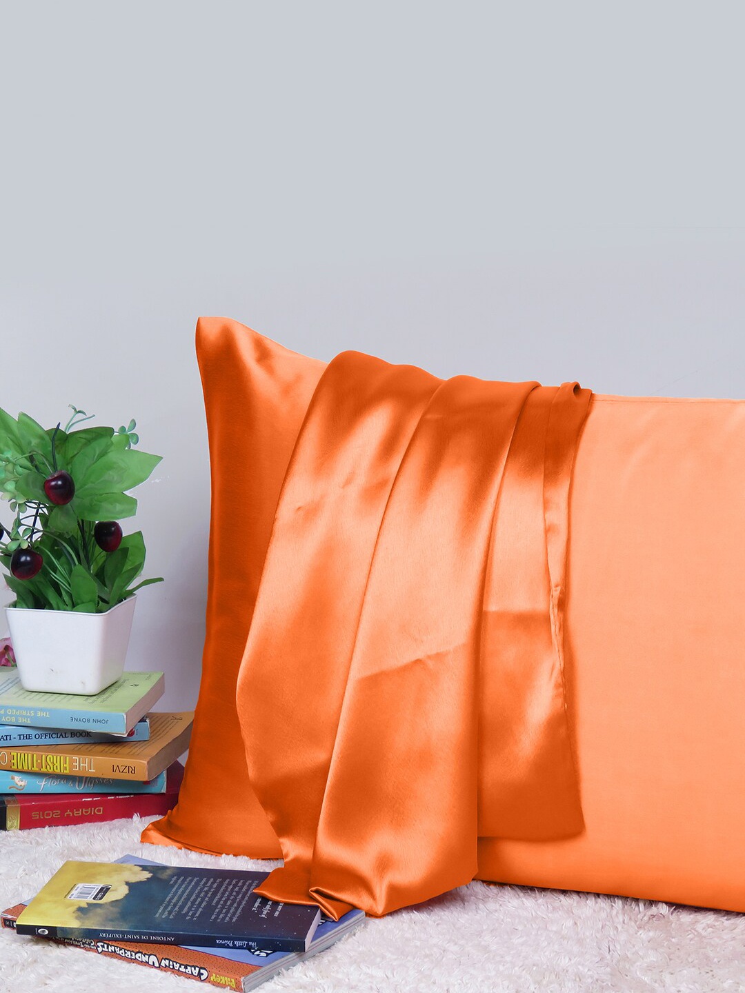 

OUSSUM Riara Orange-Colored Satin Rectangular Pillow Cover