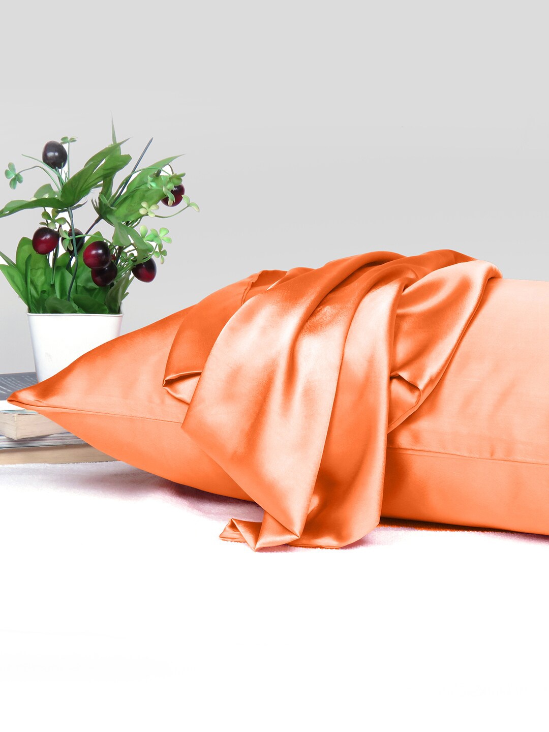 

OUSSUM Riara Orange-Colored Satin Decorative Rectangular Pillow Cover