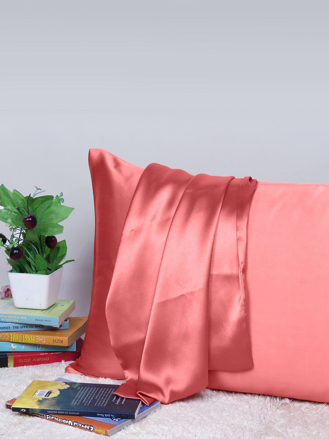 

OUSSUM Riara Red Satin Decorative Pillow Cover, Coral