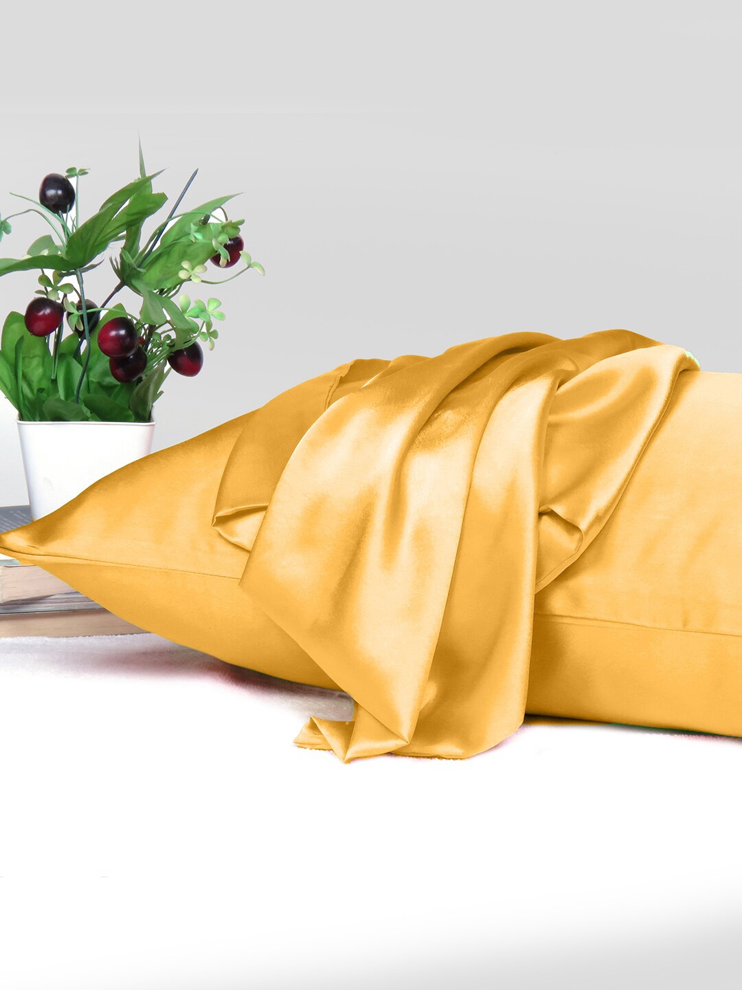 

OUSSUM Riara Orange Satin Decorative Rectangular Pillow Cover, Tan