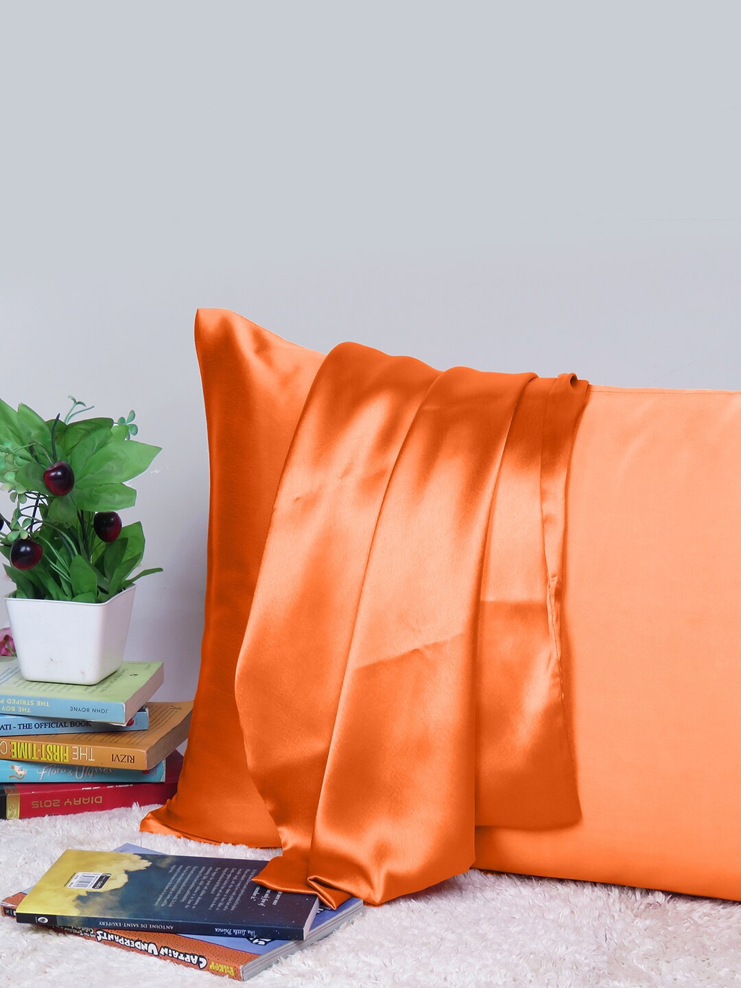 

OUSSUM Orange Satin Rectangular Pillow Cover
