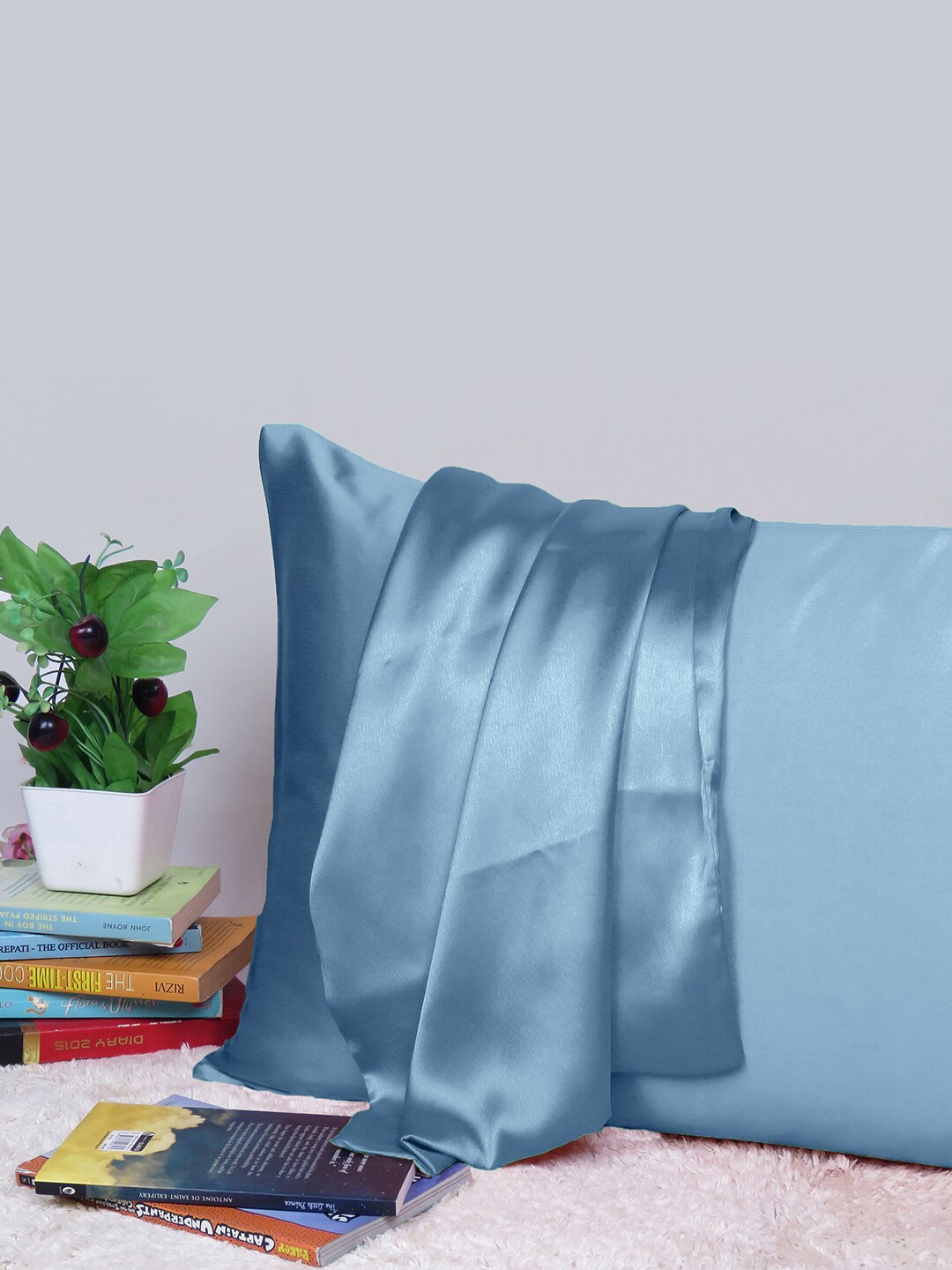 

OUSSUM Blue Single Decorative Satin Rectangular Pillow Cover