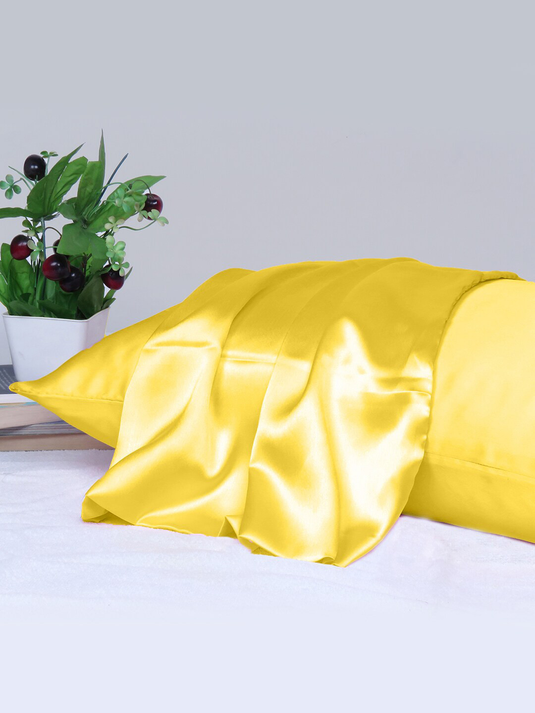 

OUSSUM Yellow Satin Rectangular Pillow Cover
