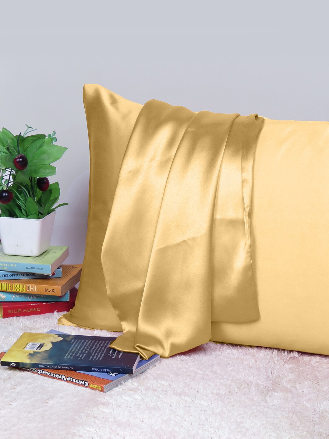 

OUSSUM Beige Satin Rectangular Pillow Cover, Gold