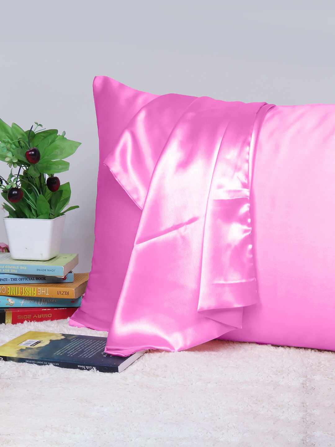 

OUSSUM Pink Satin Rectangular Pillow Cover, Rose