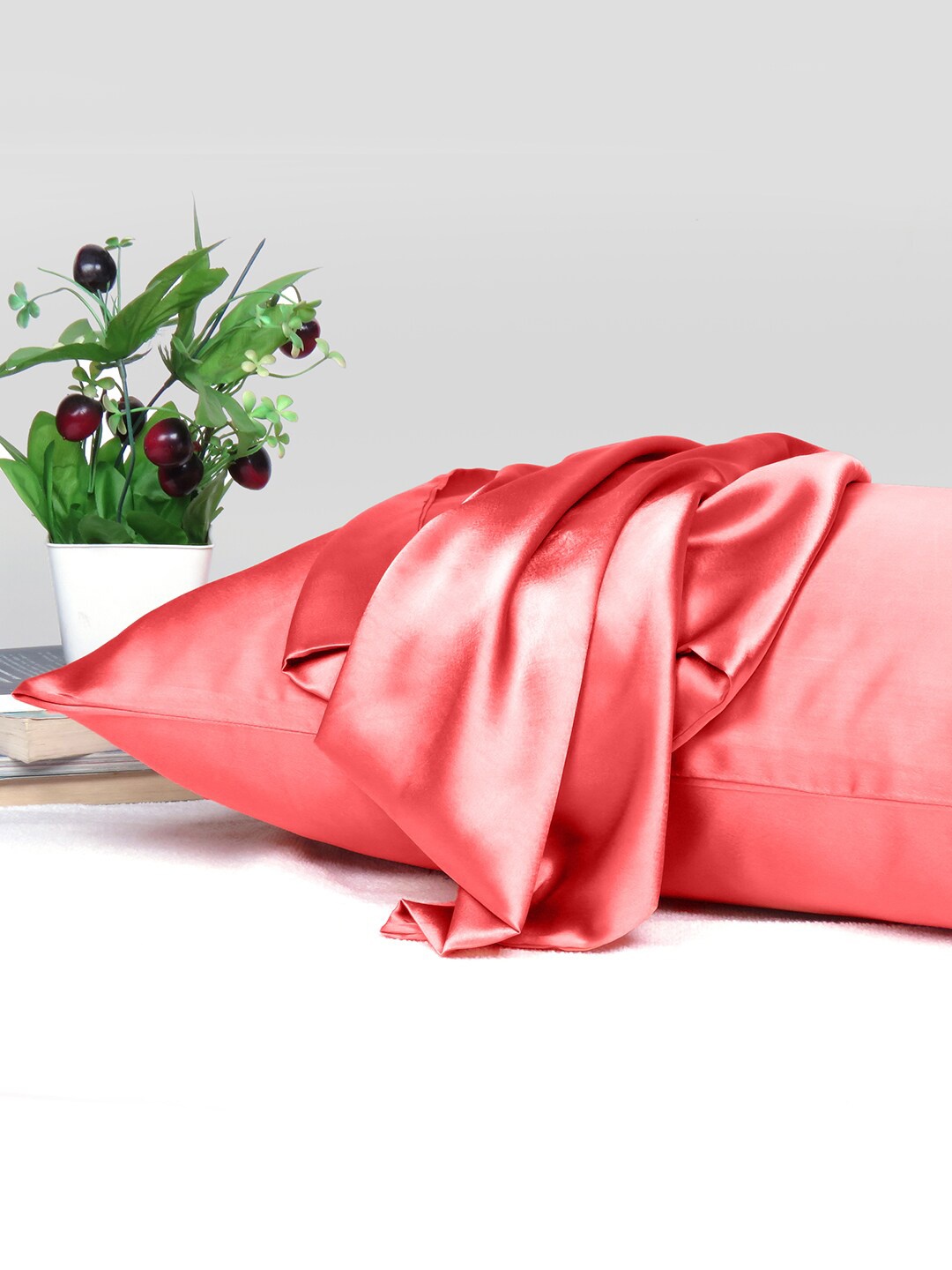 

OUSSUM Peach-Coloured Single Satin Rectangular Pillow Cover