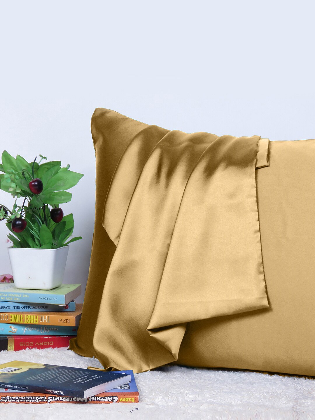 

OUSSUM Beige Satin Single Decorative Pillow Cover