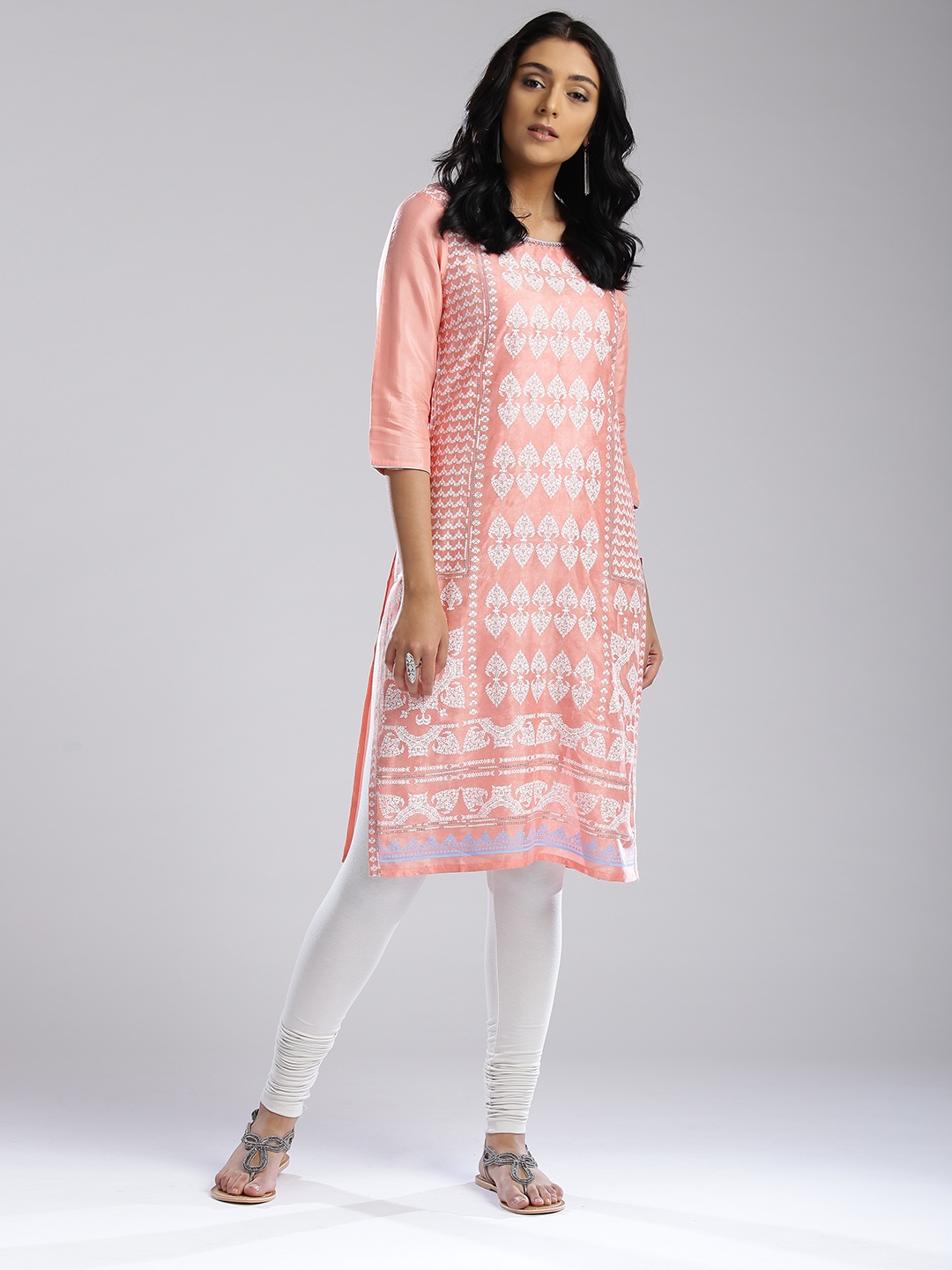 

W Women Pink Printed Straight Kurta