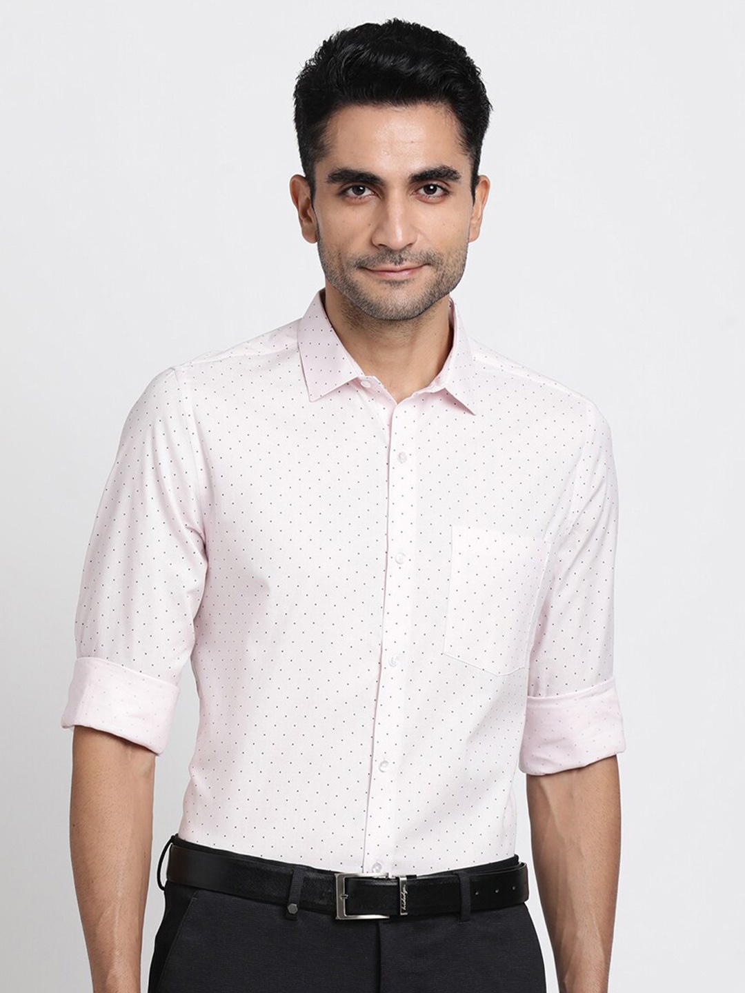 

Turtle Modern Slim Fit Micro Ditsy Printed Pure Cotton Formal Shirt, Pink