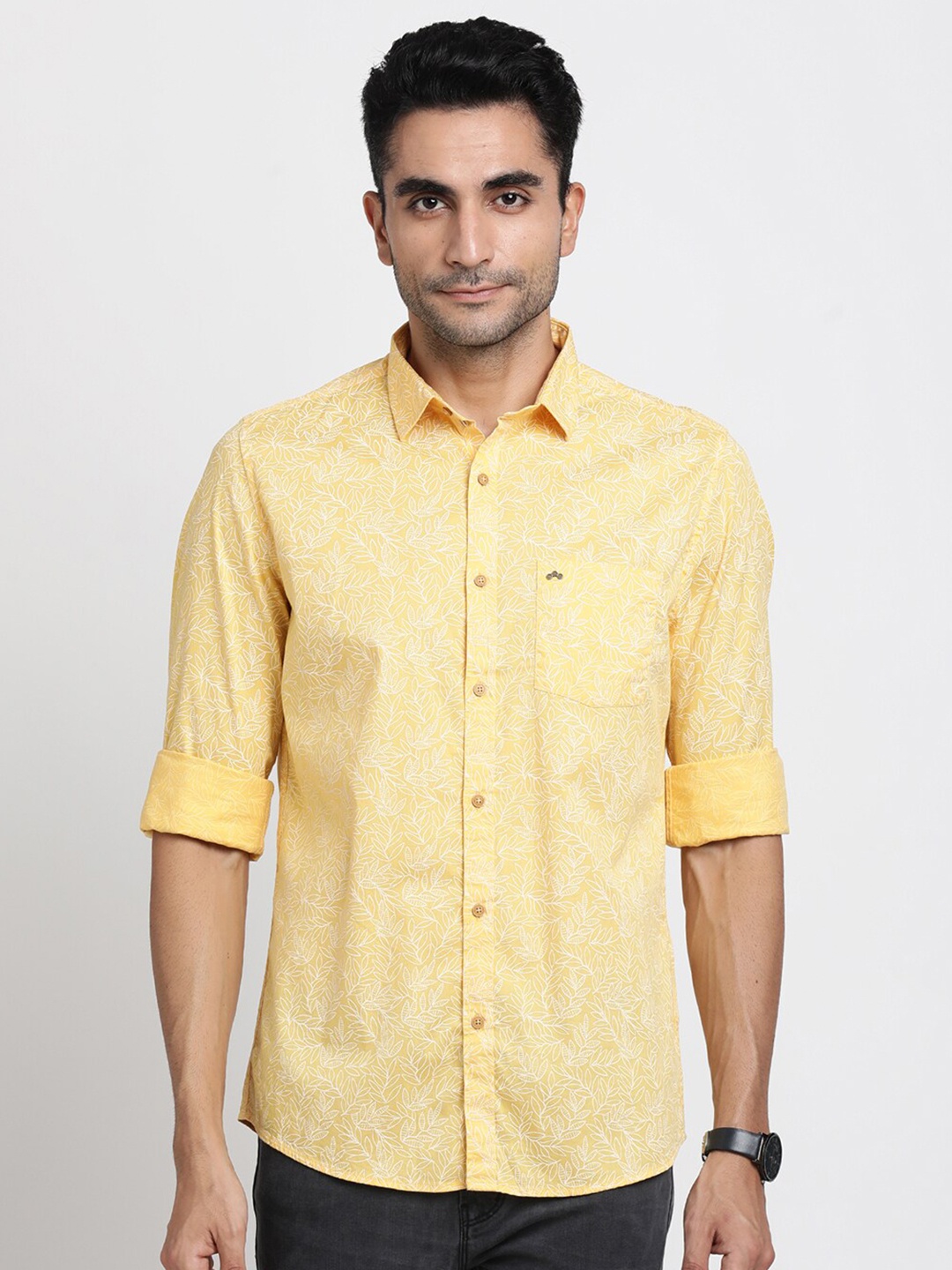 

Turtle Relaxed Slim Fit Floral Printed Pure Cotton Casual Shirt, Yellow