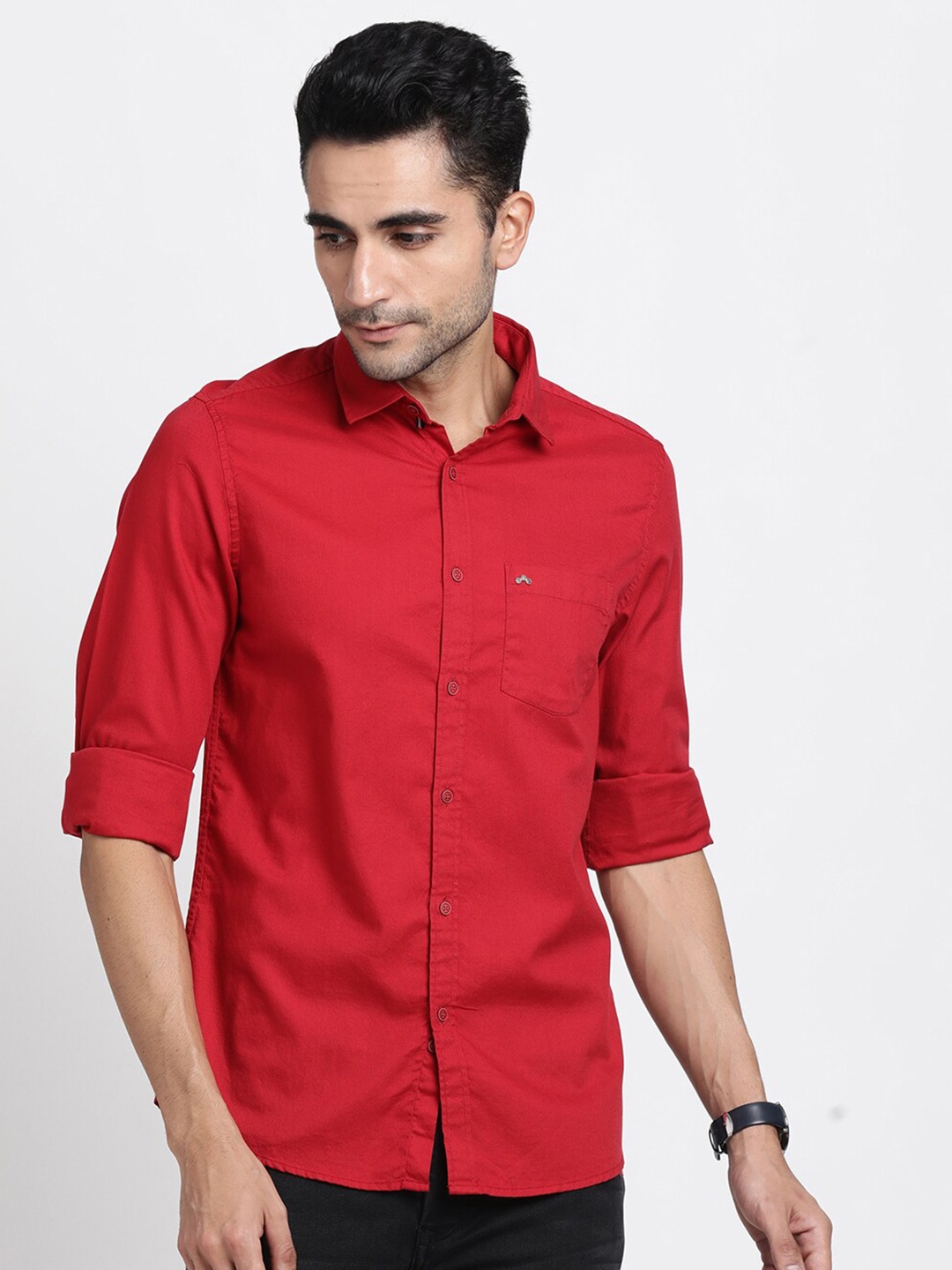 

Turtle Relaxed Spread Collar Slim Fit Pure Cotton Casual Shirt, Red