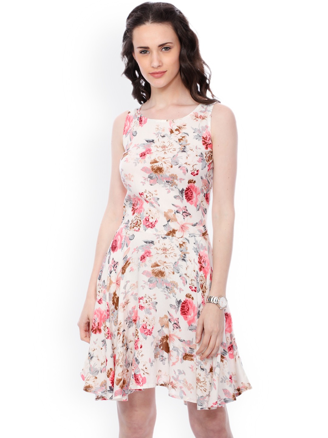 

SCORPIUS Women White Printed Fit and Flare Dress