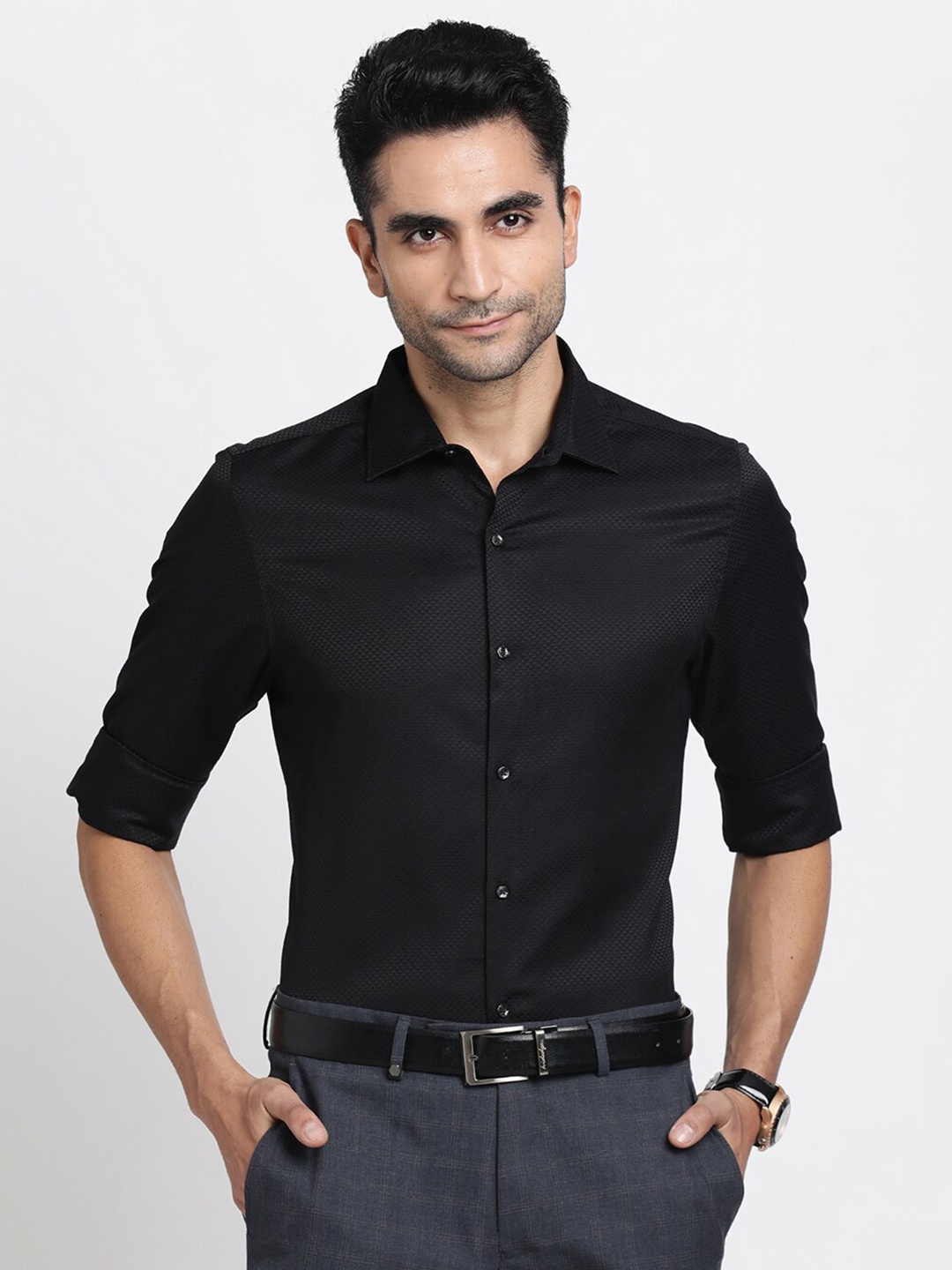 

Turtle Premium Slim Fit Opaque Formal Shirt, Black
