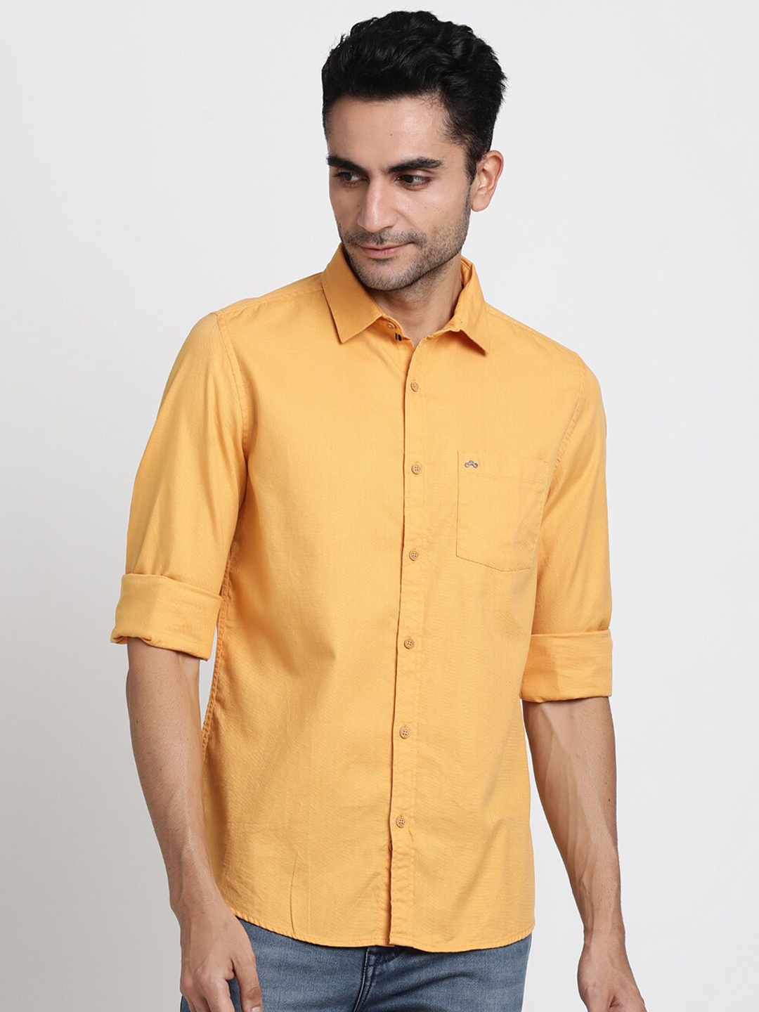 

Turtle Relaxed Spread Collar Slim Fit Pure Cotton Casual Shirt, Mustard