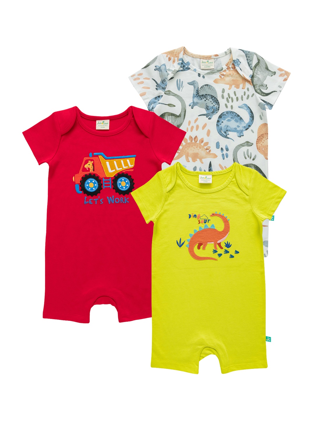 

JusCubs Infant Boys Pack Of 3 Cotton Rompers, Yellow