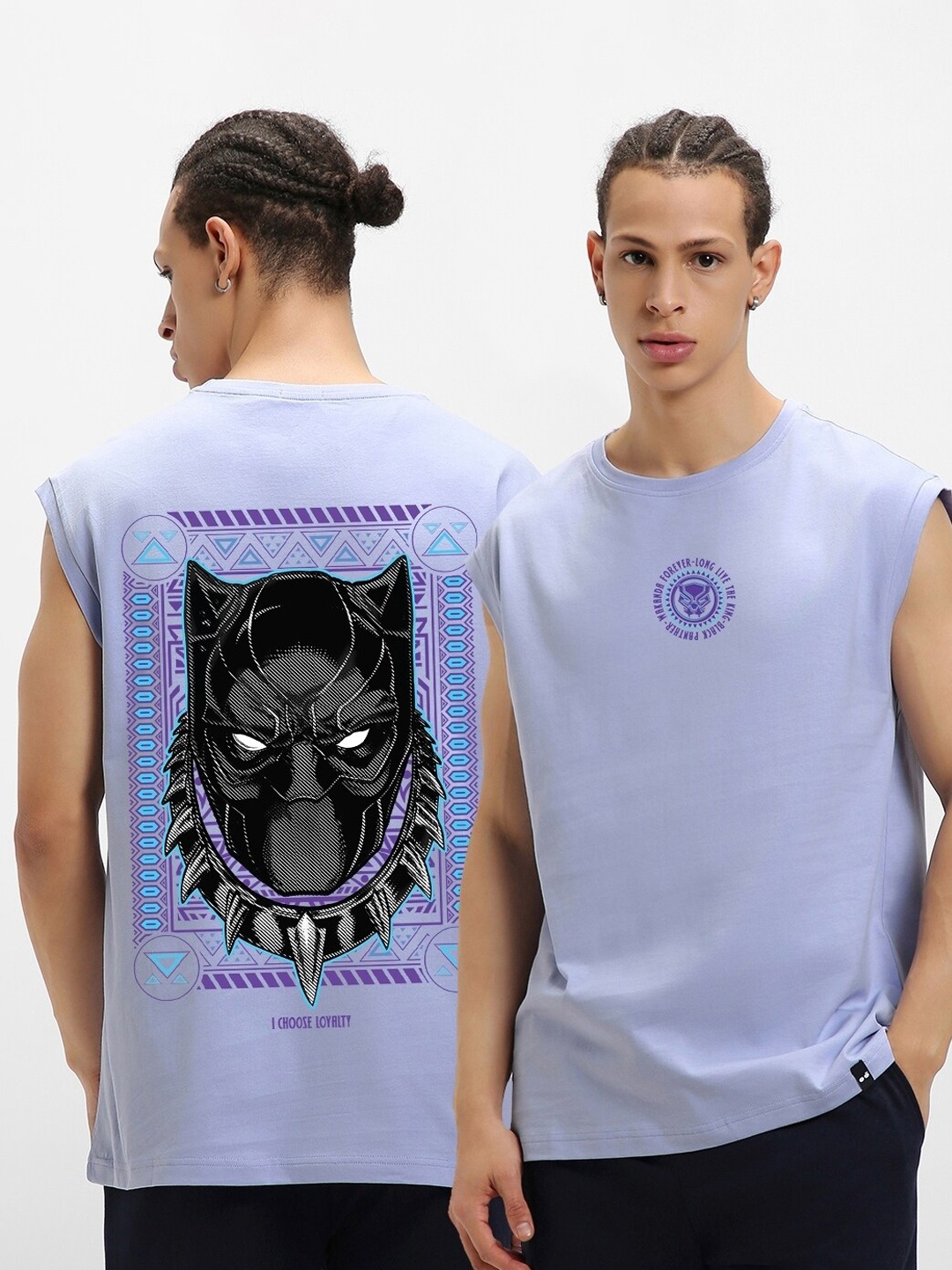

Bewakoof Purple King Black Panther Graphic Printed Pure Cotton Boxy Fit Innerwear Vest