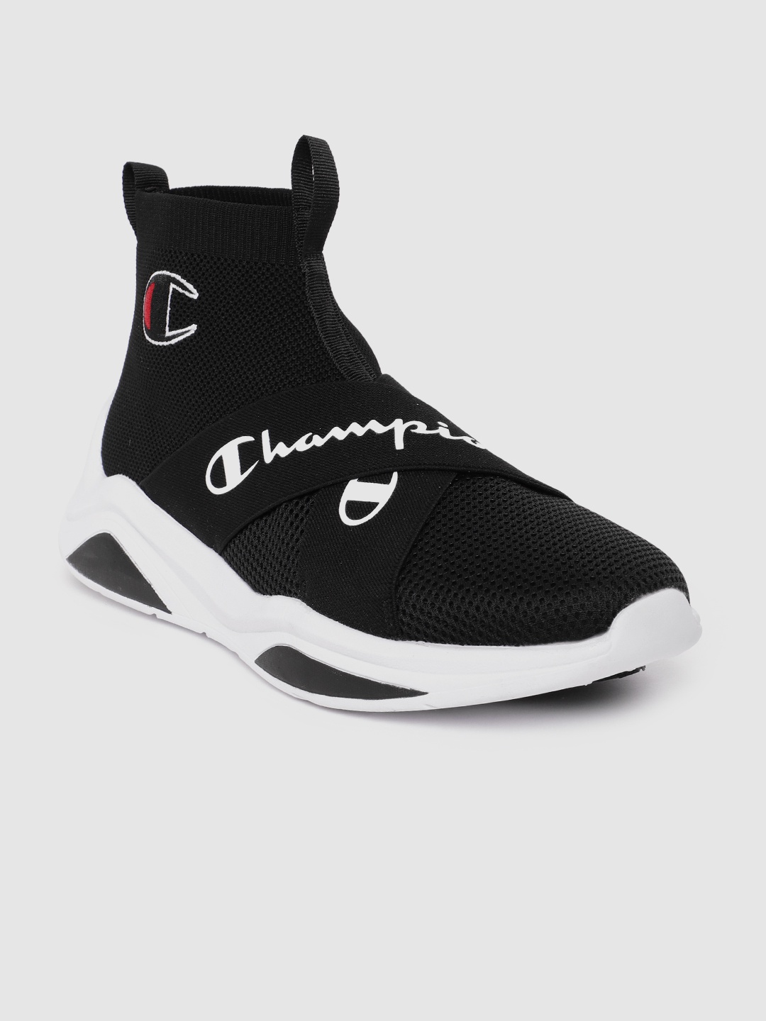 

Champion Men Woven Design & Brand Logo Print Mid-Top Sneakers, Black