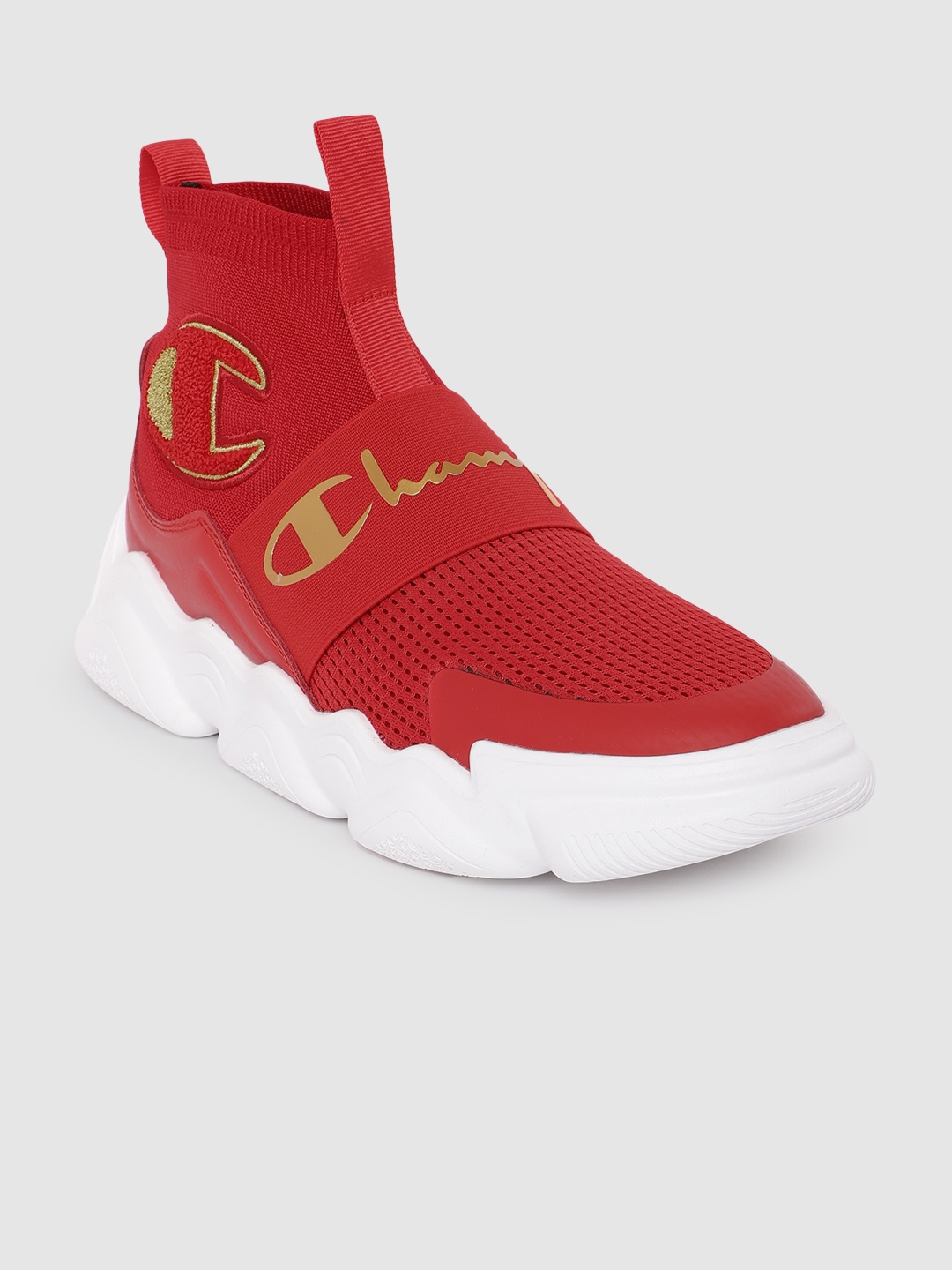 

Champion Men Woven Design Brand Logo Printed Mid-Top Sneakers, Red