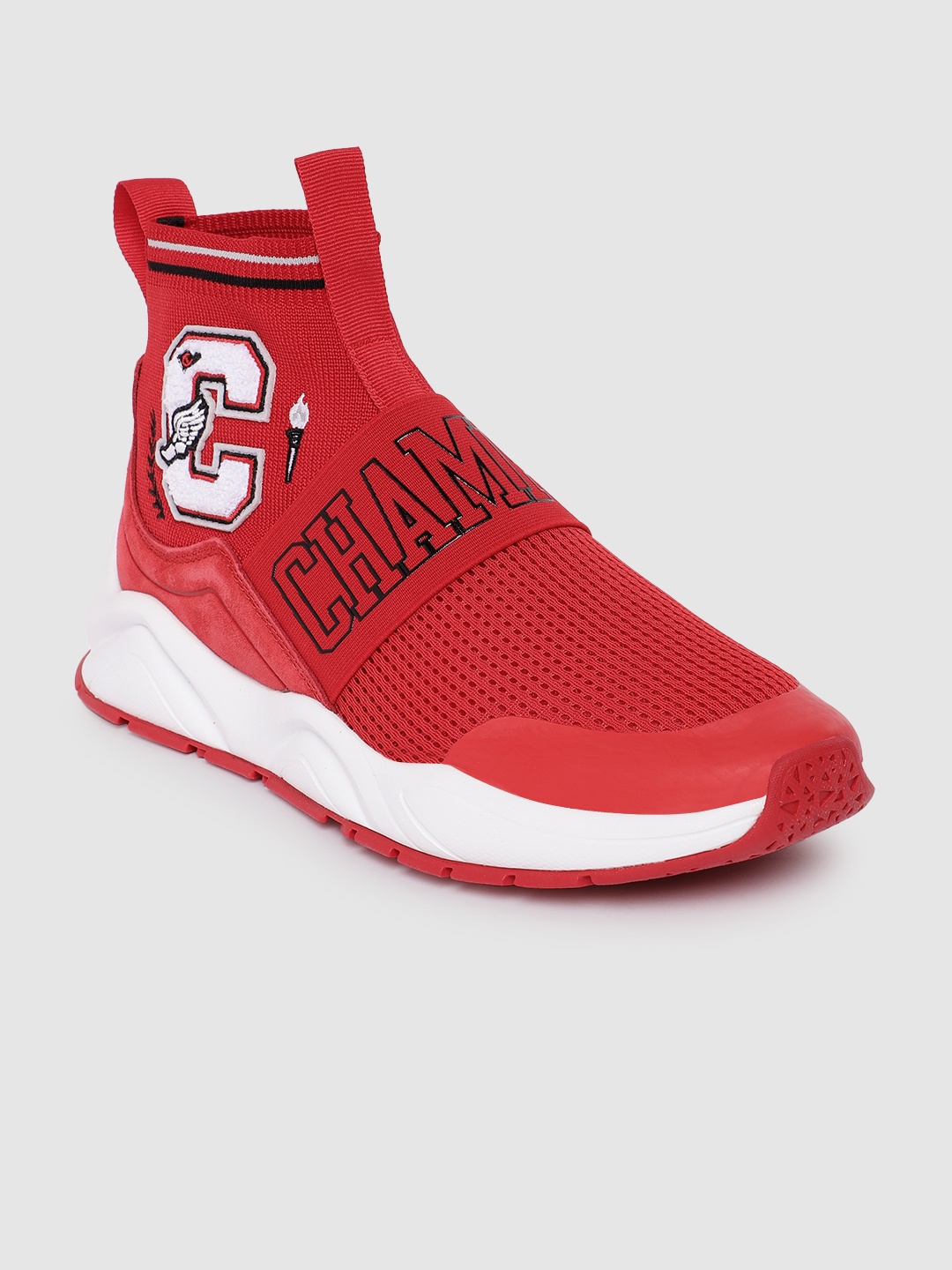 

Champion Men Woven Design Brand Logo Printed Mid-Top Sneakers, Red
