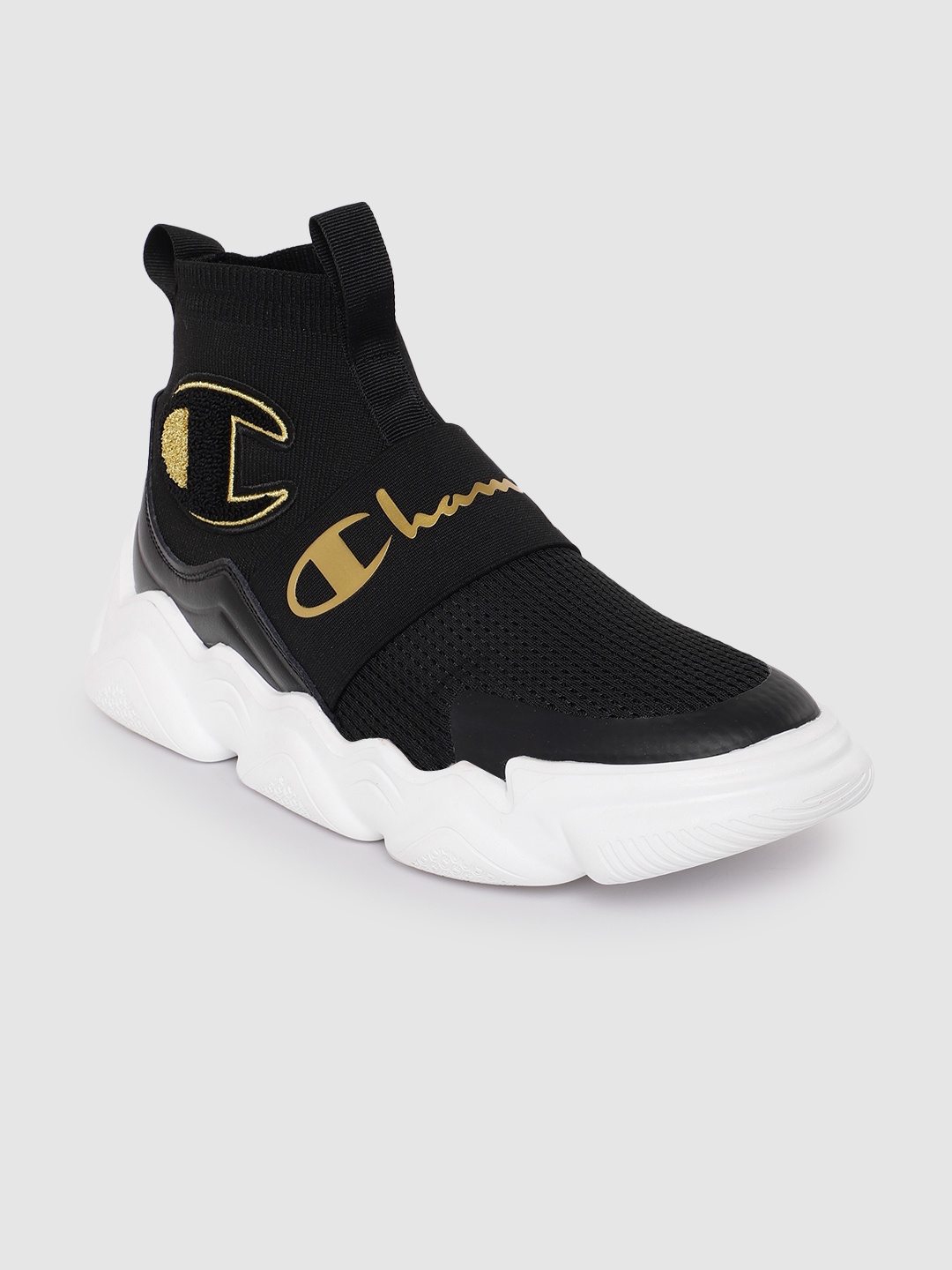 

Champion Men Woven Design & Brand Logo Print Mid-Top Sneakers, Black