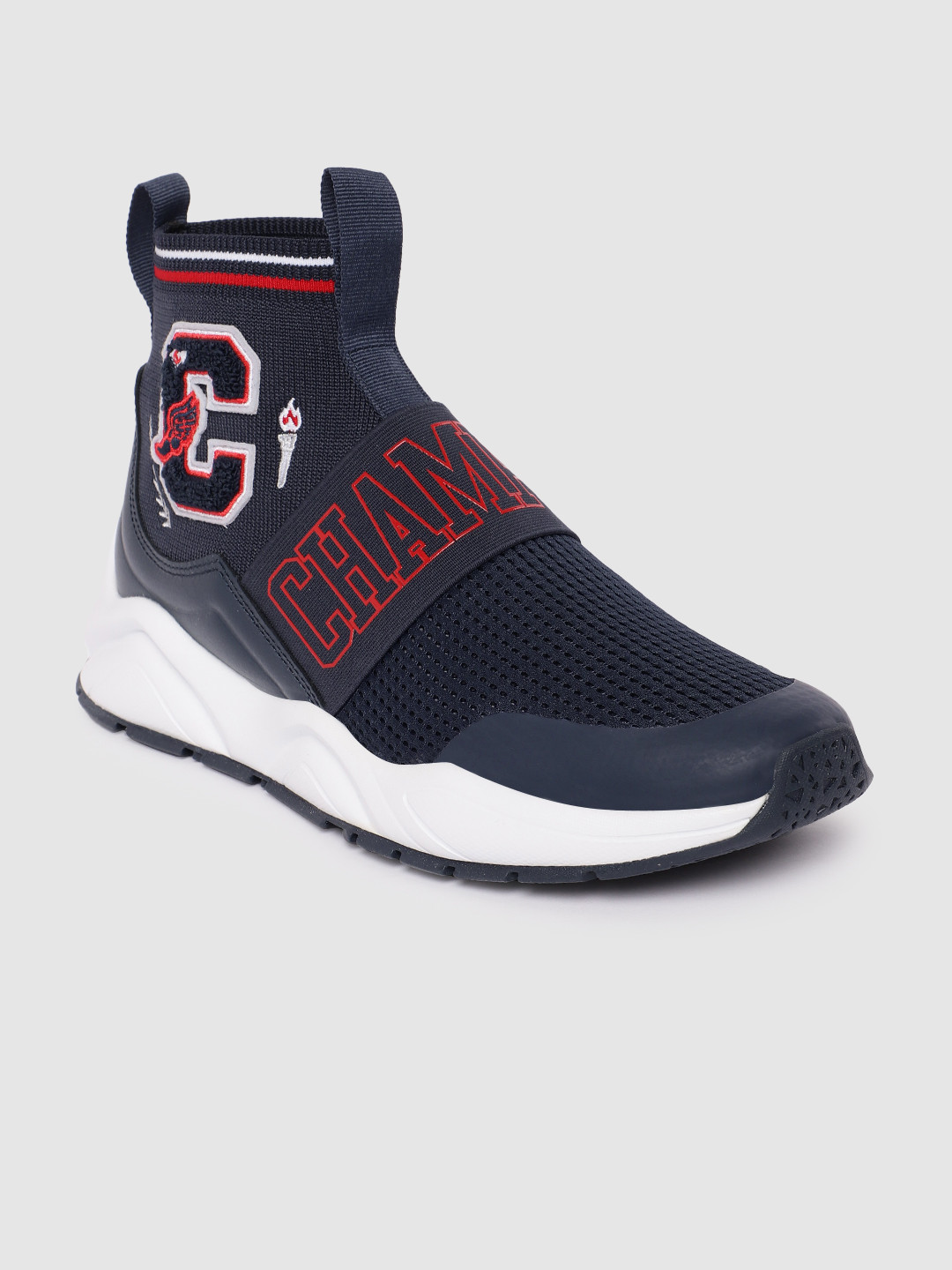 

Champion Men Woven Design & Brand Logo Detail Mid-Top Sneakers, Navy blue