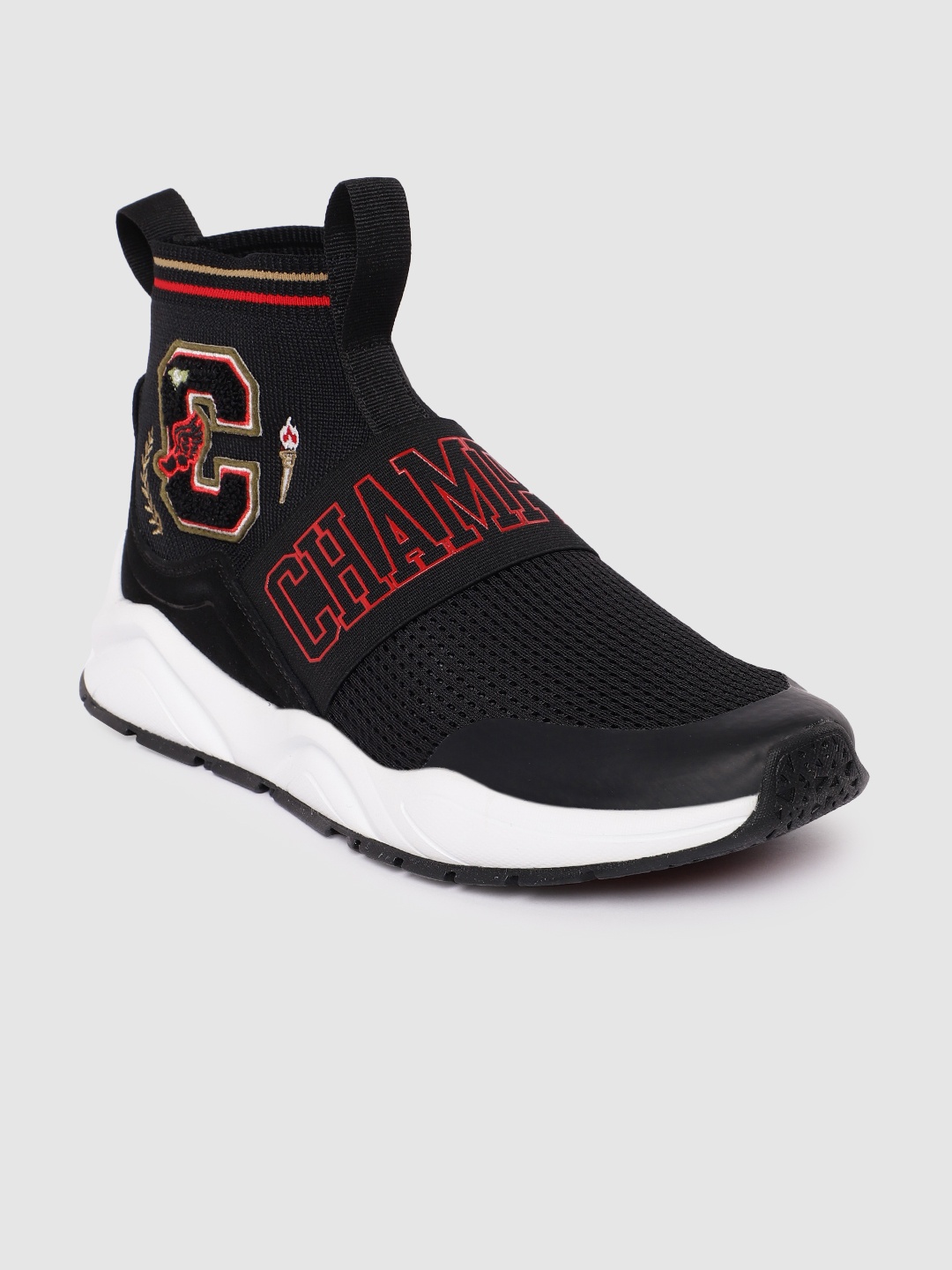 

Champion Men Woven Design & Brand Logo Detail Mid-Top Sneakers, Black