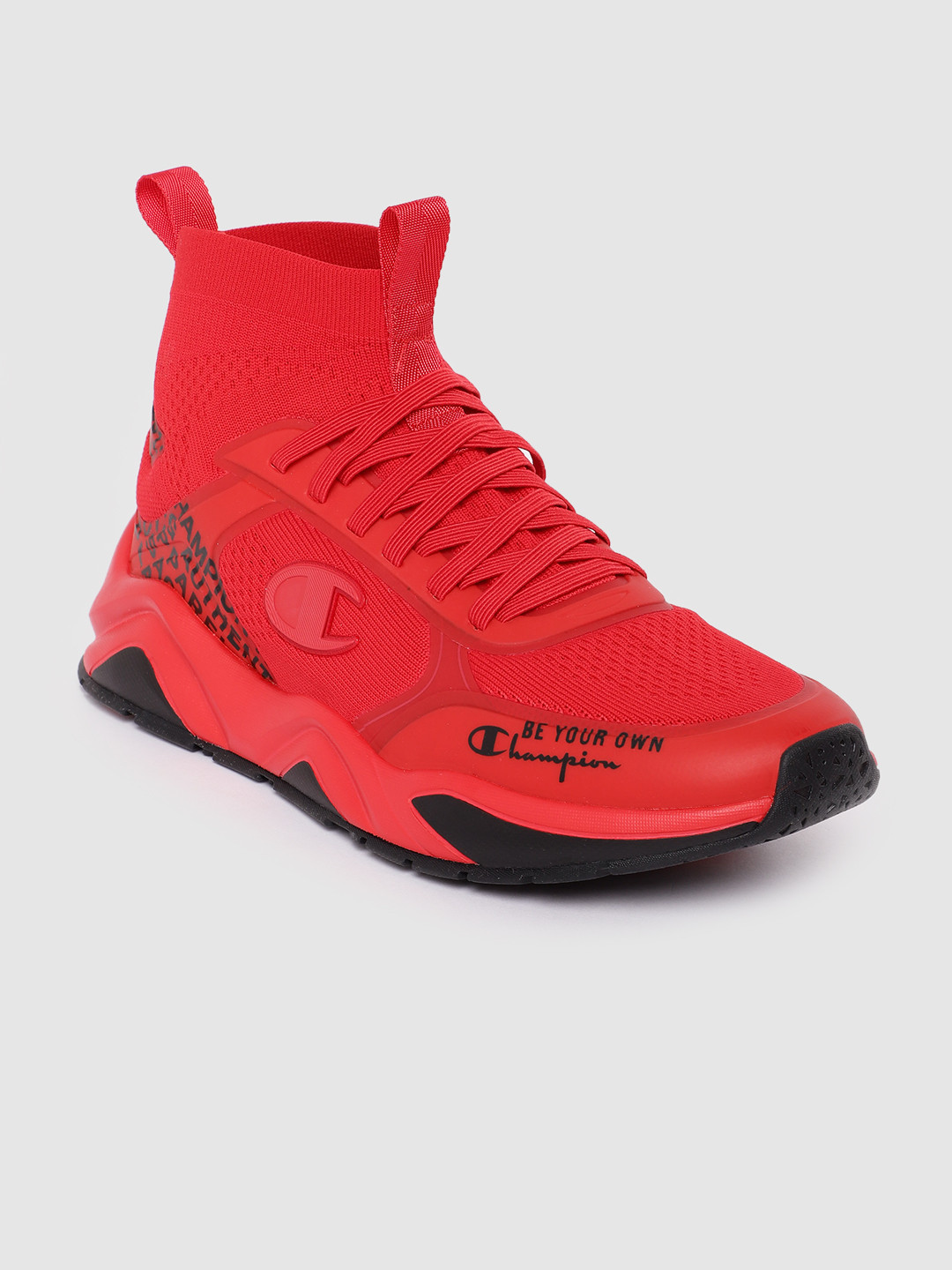 

Champion Men Woven Design Brand Logo Printed Mid-Top Sneakers, Red