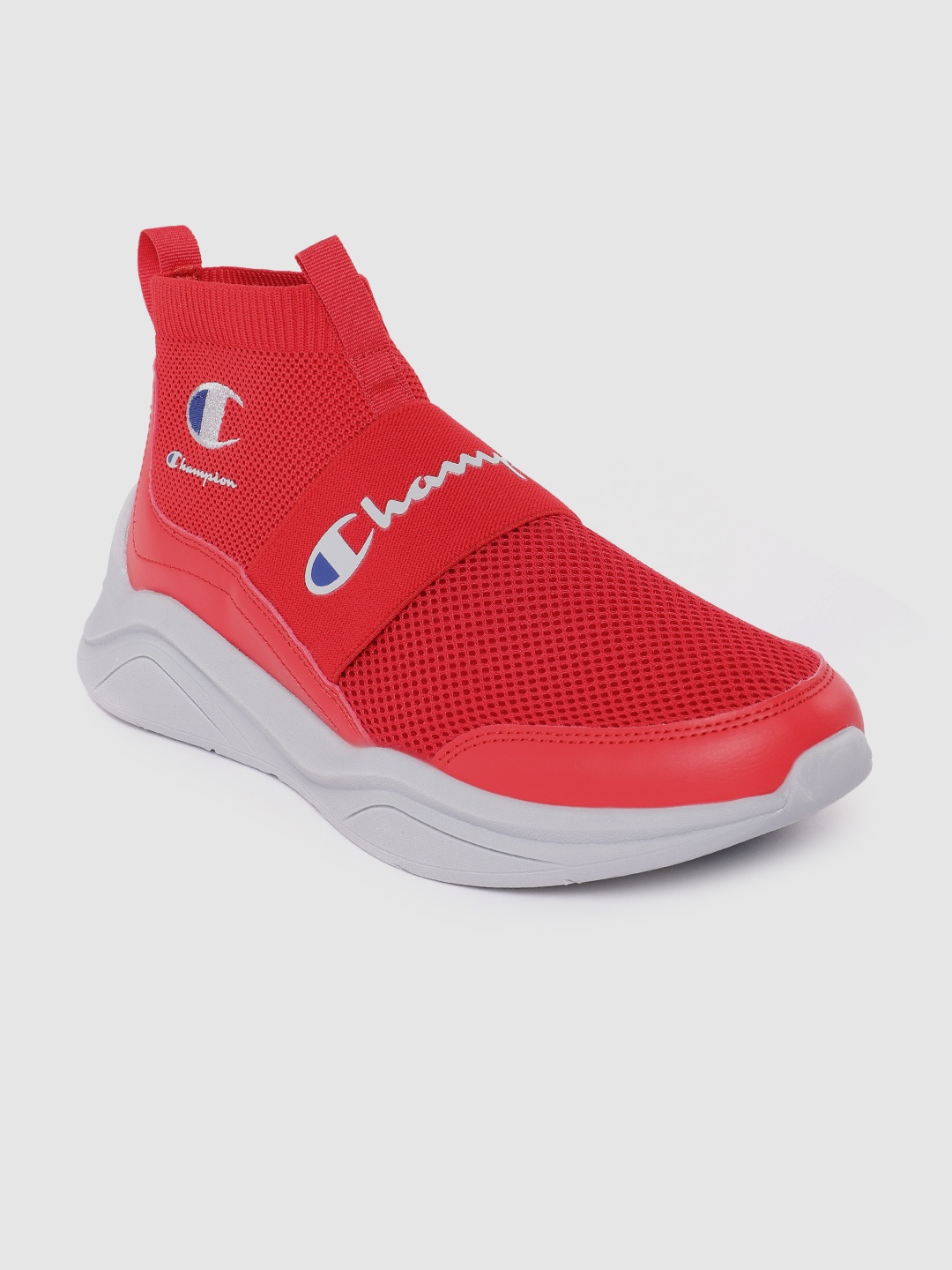 Champion Men Woven Design Brand Logo Printed Mid-Top Sneakers, Red