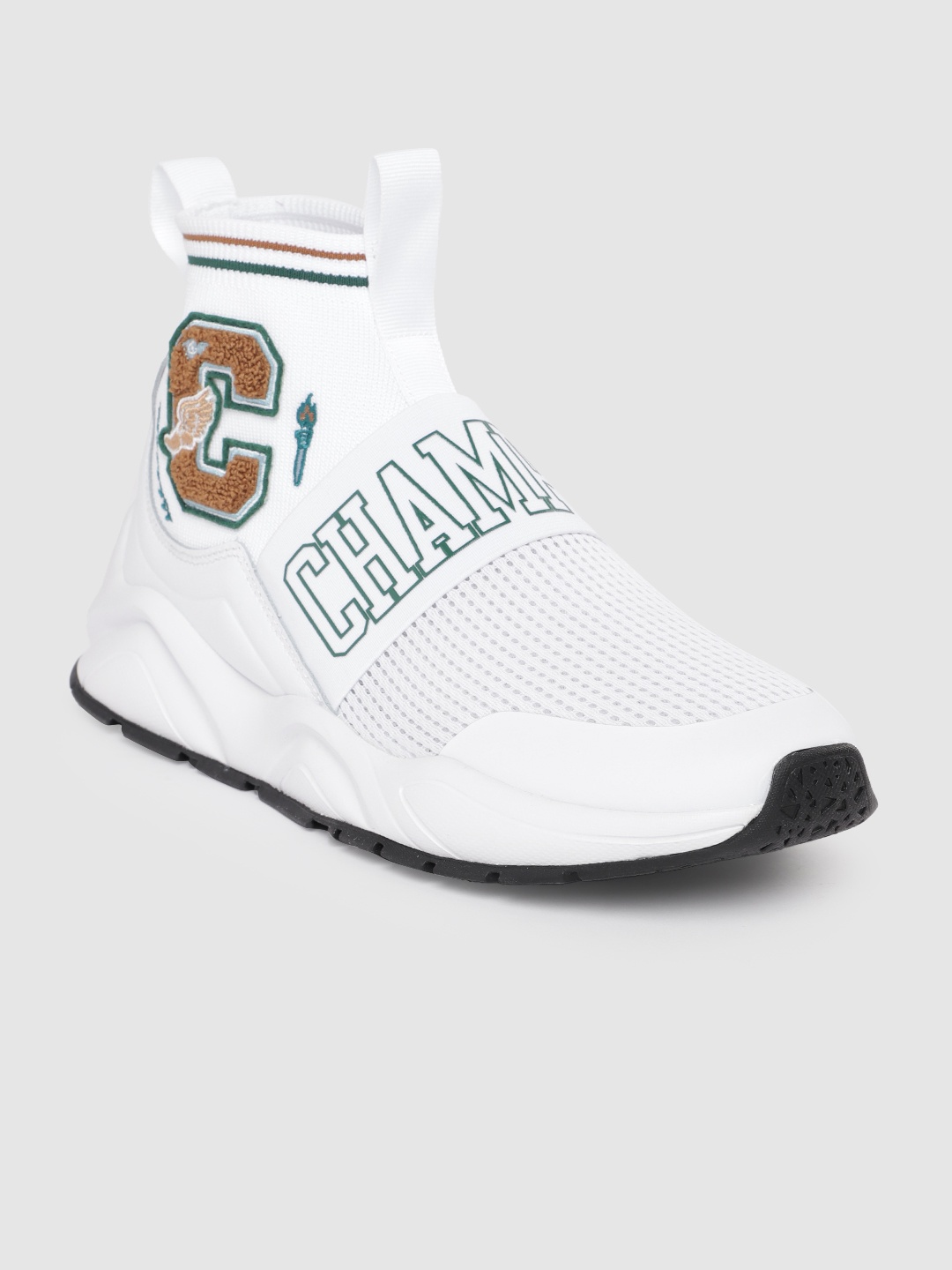 

Champion Men Woven Design Brand Logo Printed Mid-Top Rally Pro Colliegate Sneakers, White