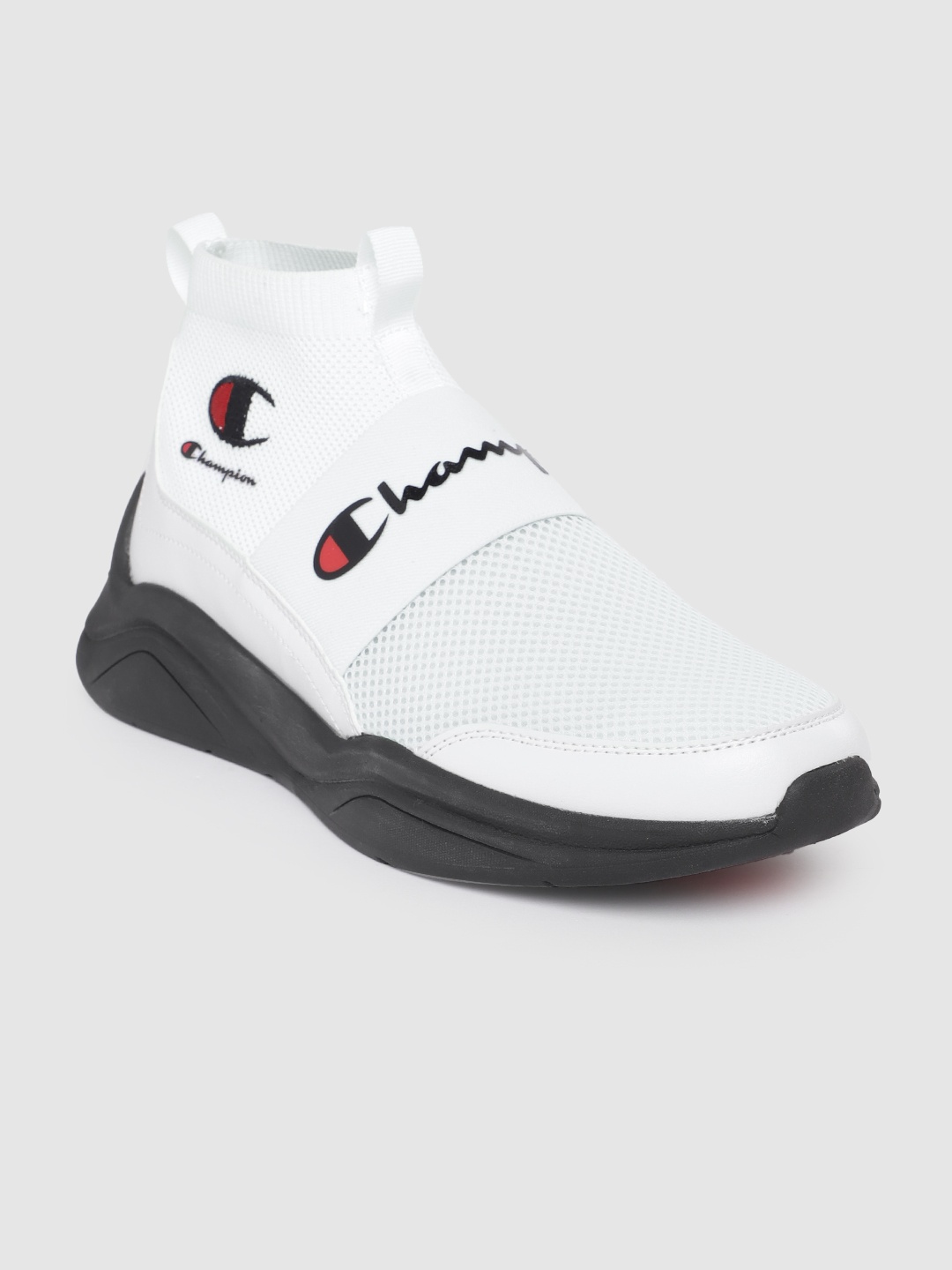 Champion Men Woven Design Brand Logo Printed Mid-Top Legend Sneakers, White