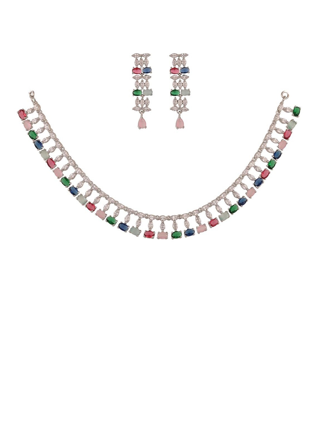 

RATNAVALI JEWELS Silver-Plated CZ-Studded Jewellery Set